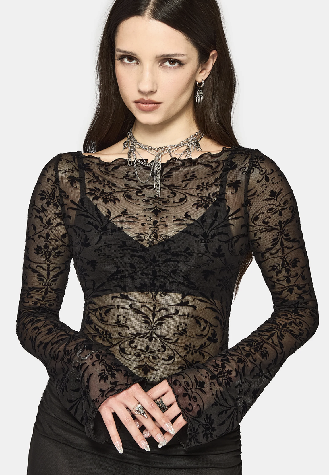 Disturbia Mae Flock Slash Neck Bodysuit