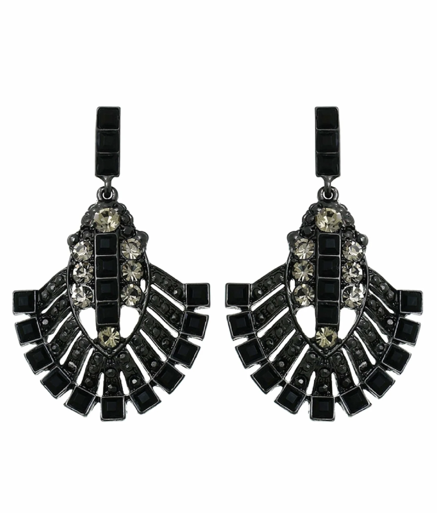 Unique Vintage Black Baguette Rhinestone Deco Earrings