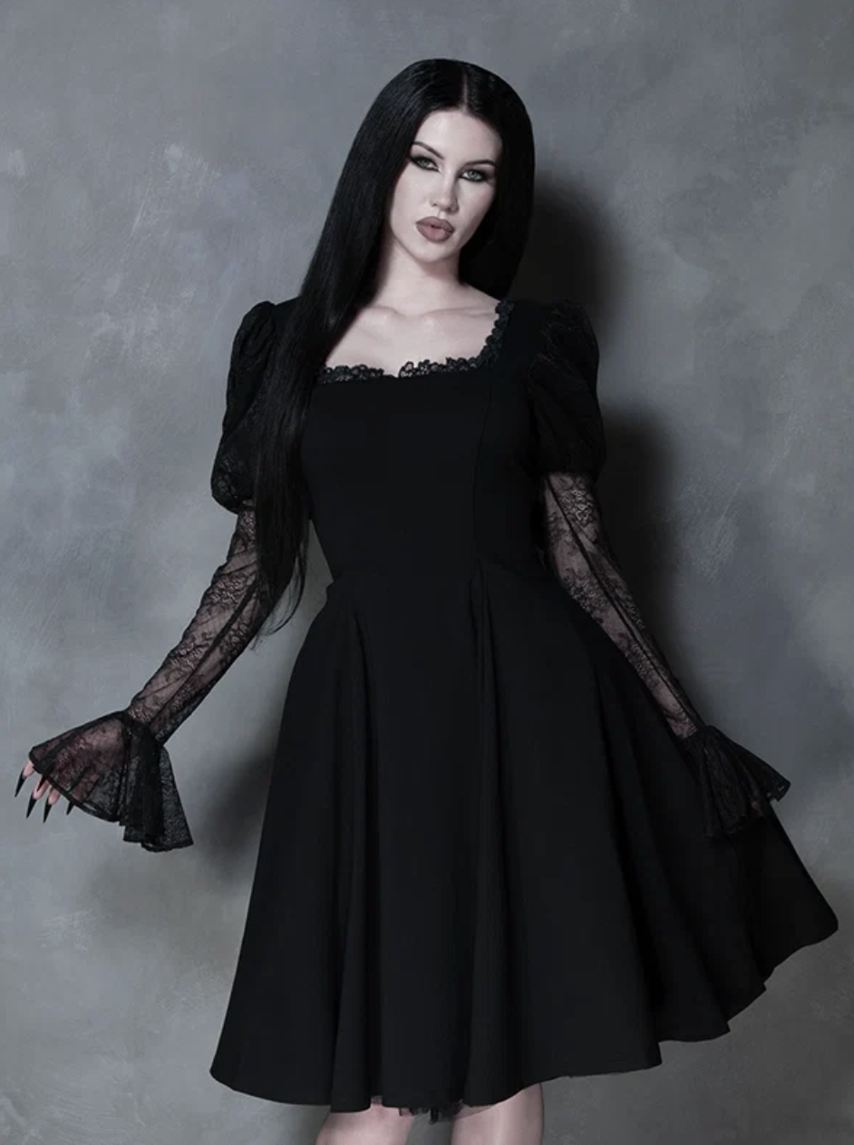 La Femme En Noir Renaissance Flared Dress in Black