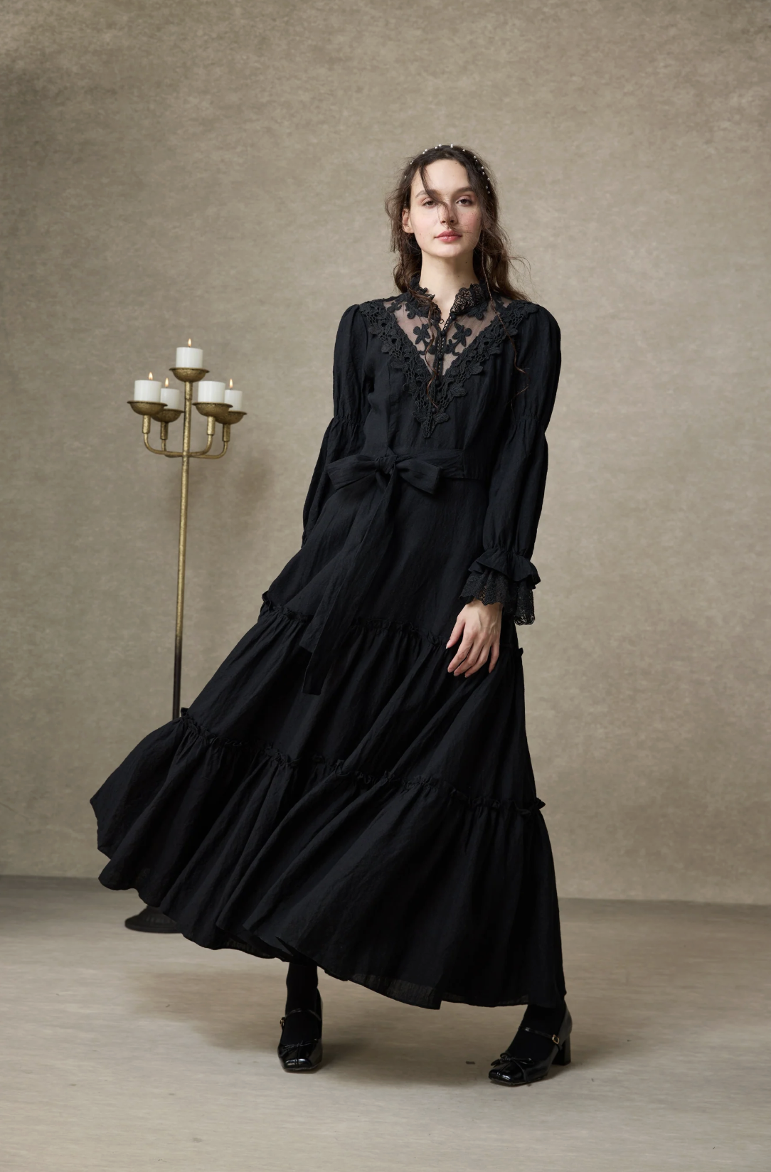 Linennaive Leona 21 | Lace Maxi Linen Dress