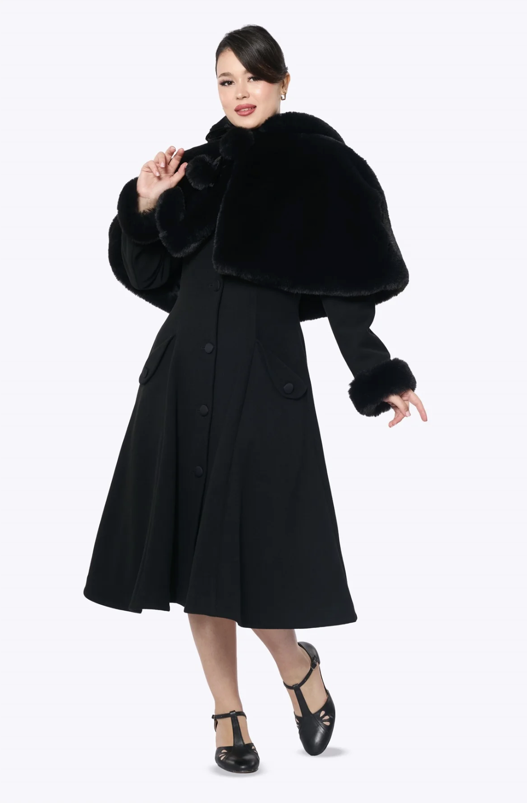 Collectif Faux Fur Hooded Cape