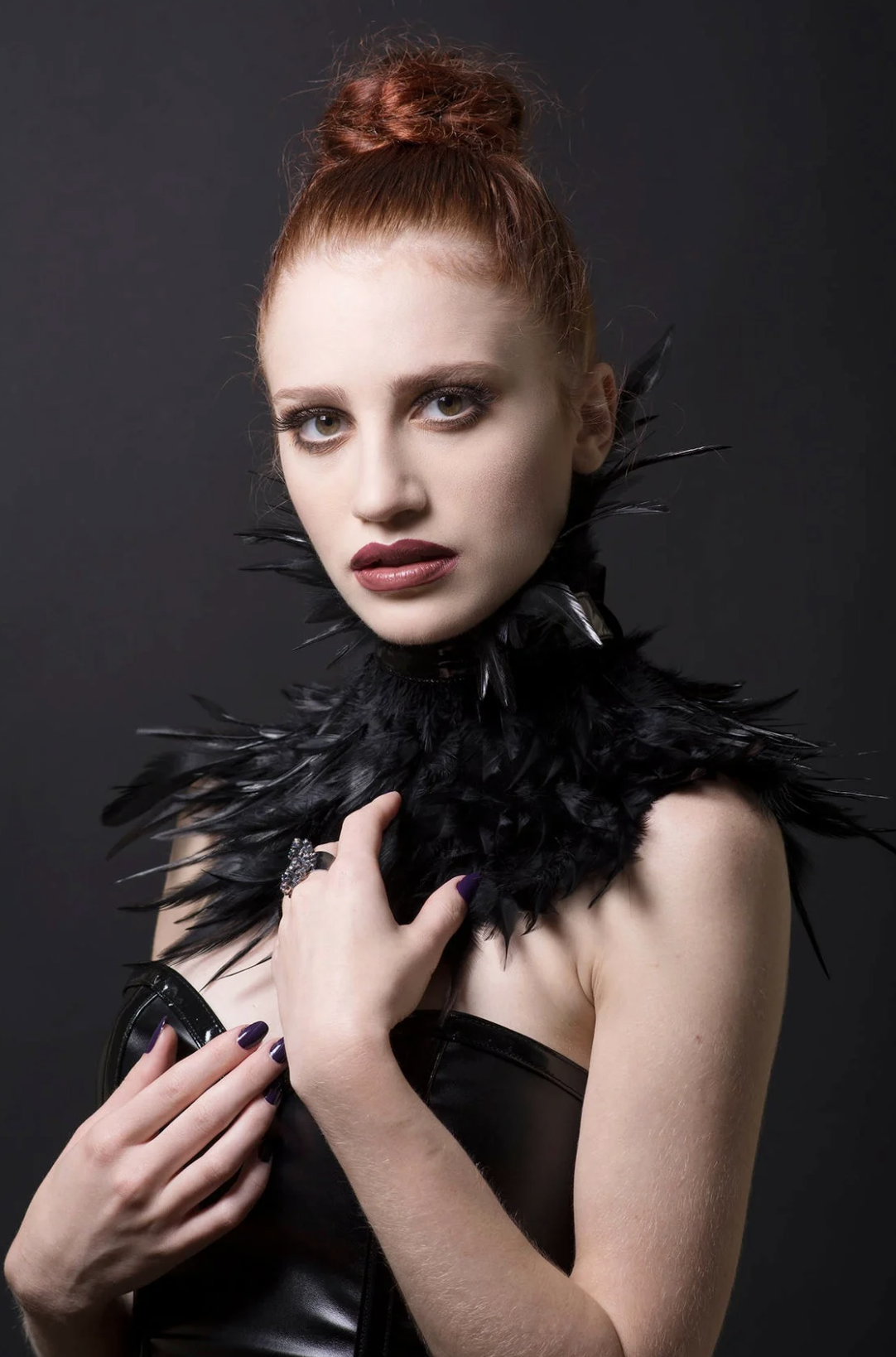 Decadent Designs Black Feather and PVC Neck Corset