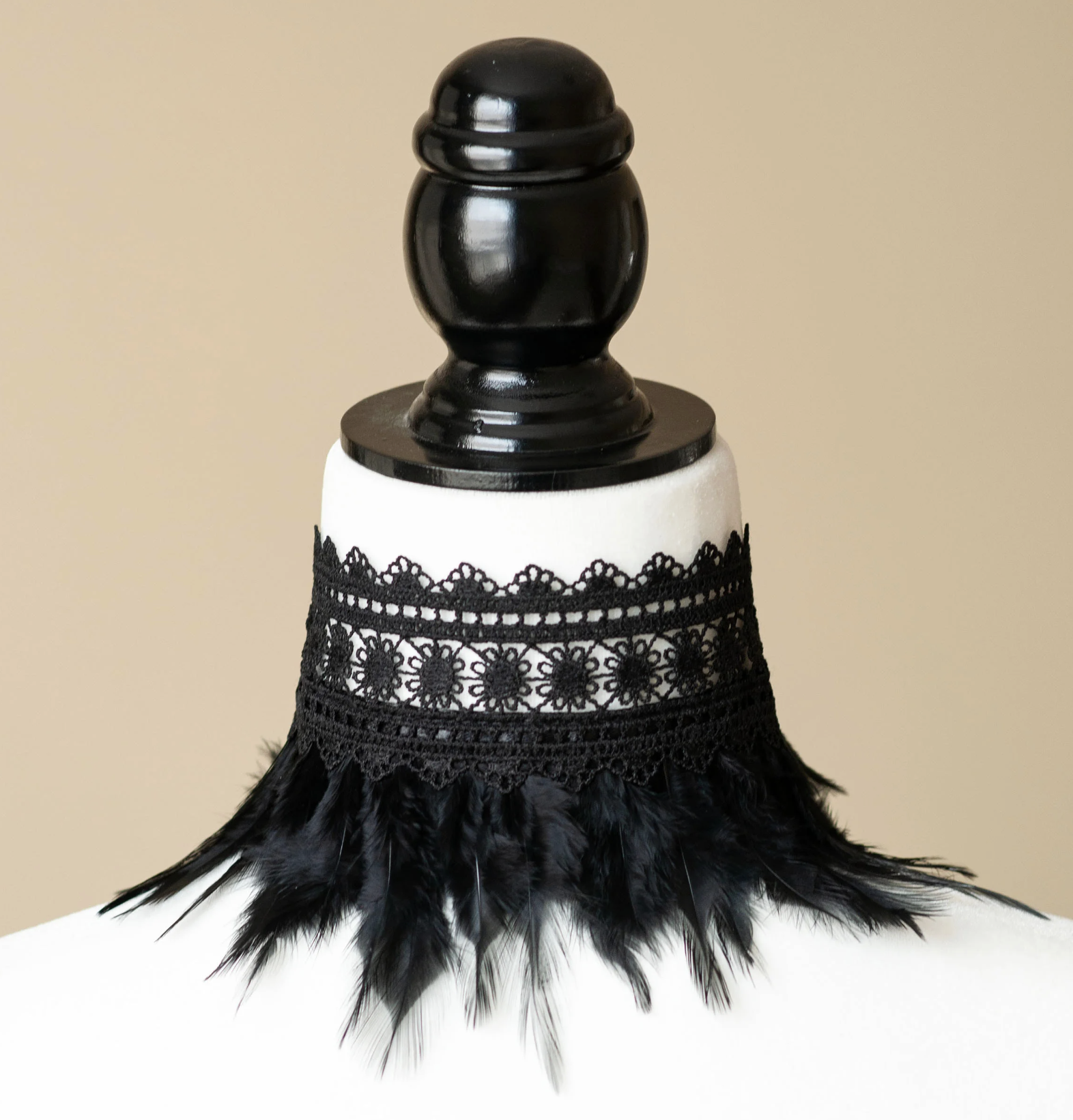 Decadent Designs Black Lace Choker with Feathers