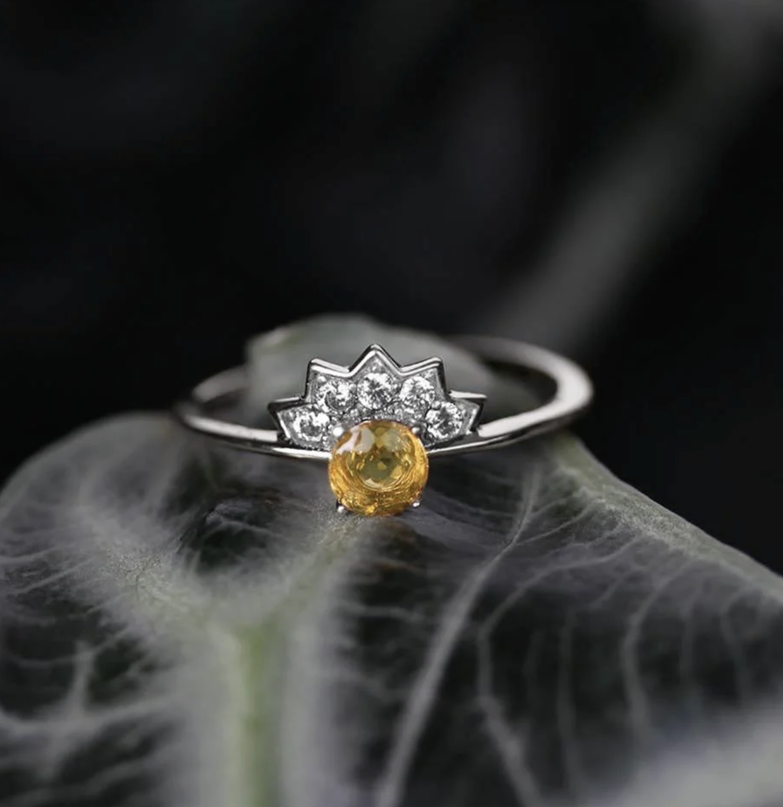 Regal Rose FLAPPER. Citrine Sunburst Silver Ring