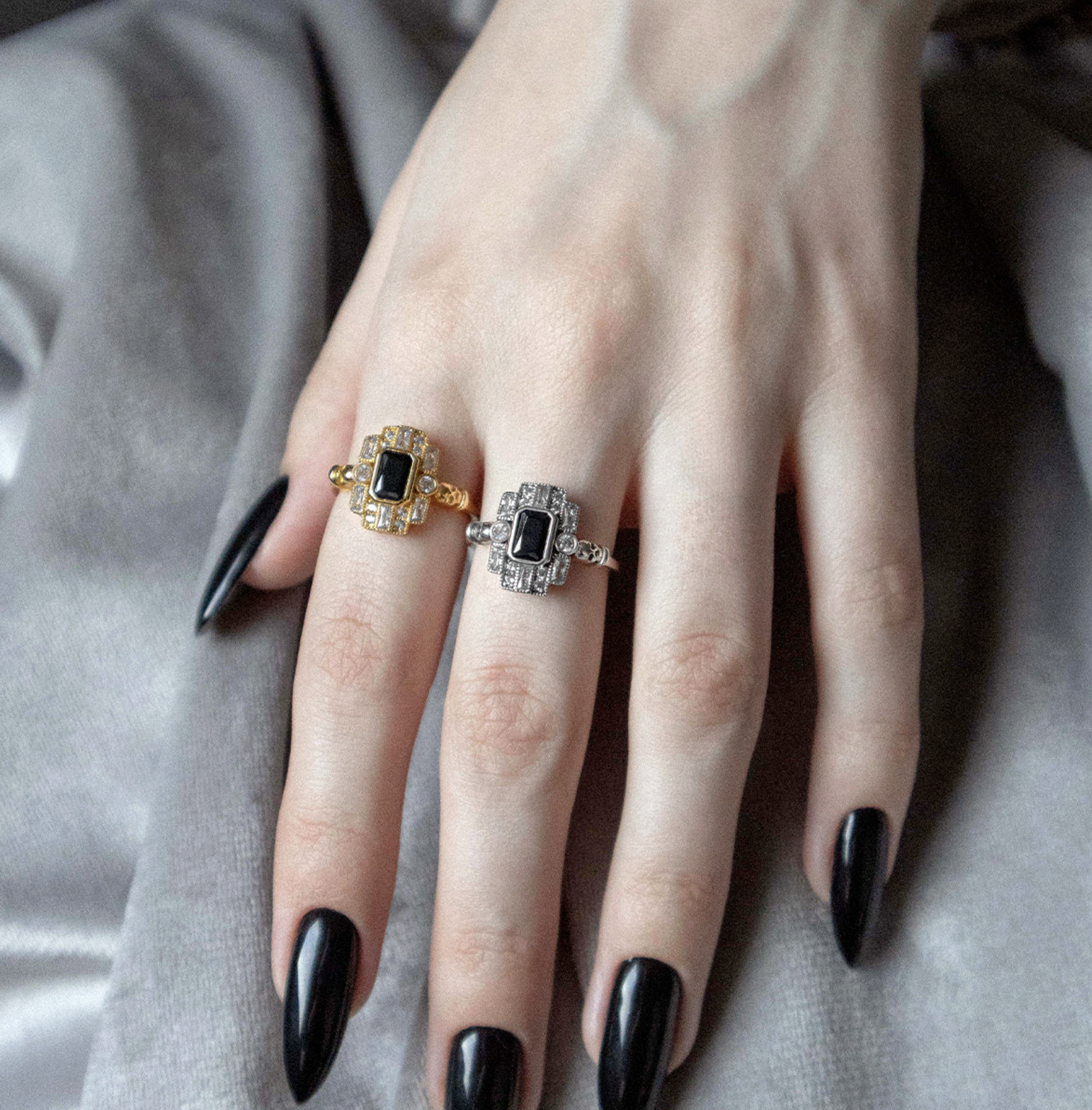 Regal Rose DECO. Skull &amp; Black Spinel Cocktail Ring