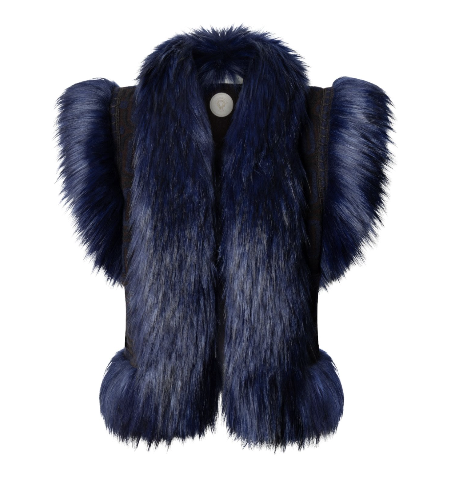 The Extreme Collection (via Wolf &amp; Badger) Blue Knit Waistcoat With Faux Fur Theodoro