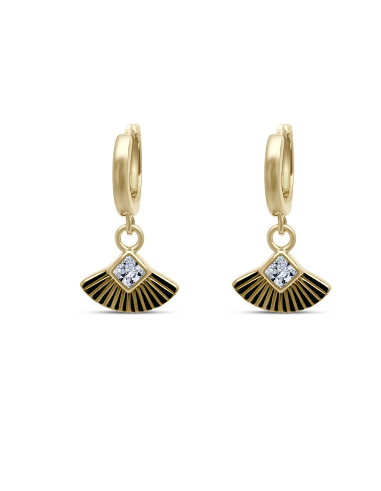 Clemence Wren (via Wolf &amp; Badger) Art Deco Gemstone Fan Charm Huggie Earrings