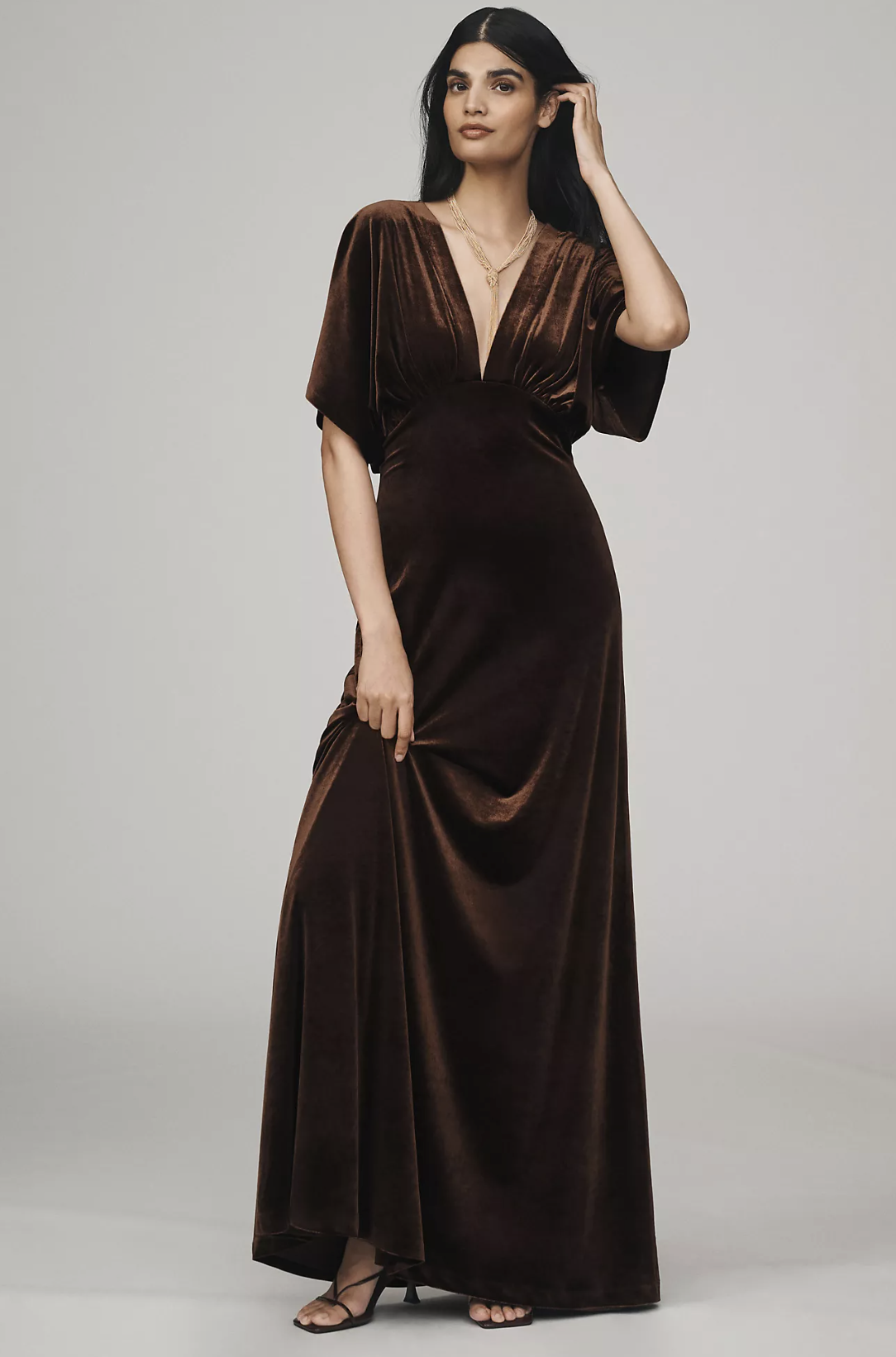 BHLDN Amelia Deep-V Stretch Velvet Maxi Dress