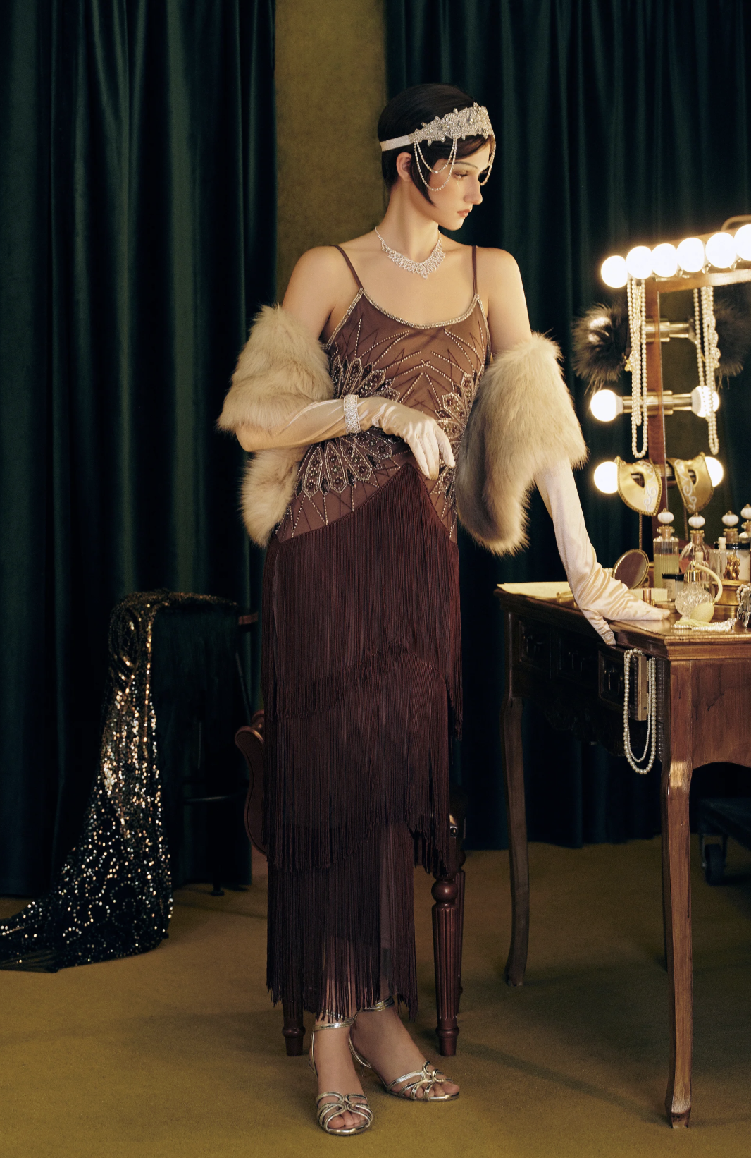 Babeyond Stylish Geometric Fan Fringe Evening Gown