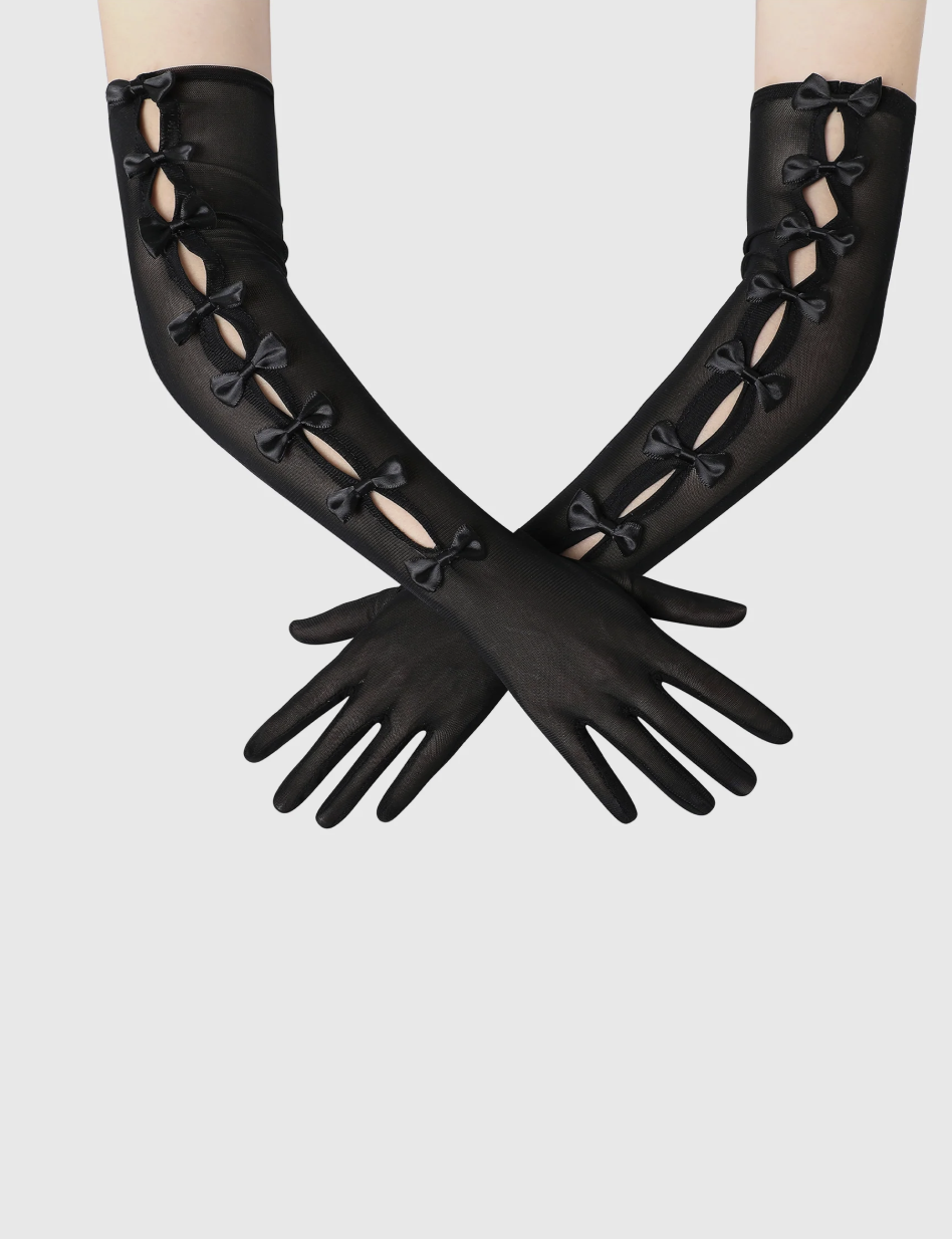 Babeyond 19.6" Tulle Sheer Bow Long Gloves