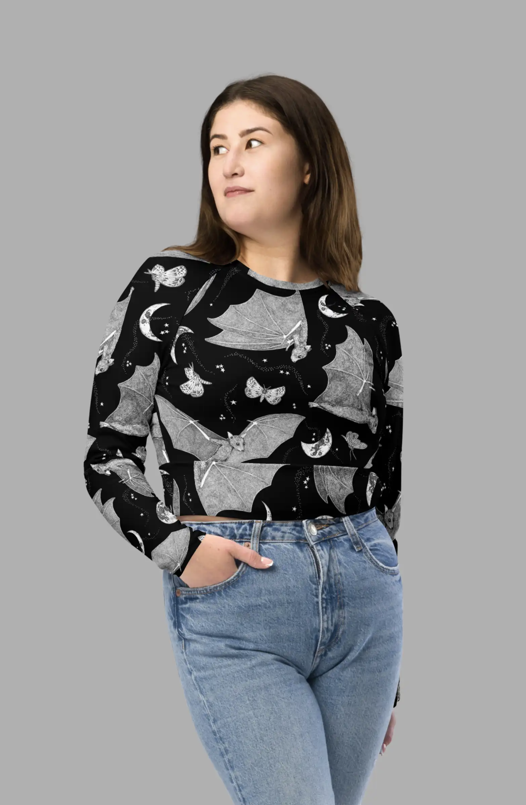 Moon Dance Print Recycled Long-Sleeve Crop Top
