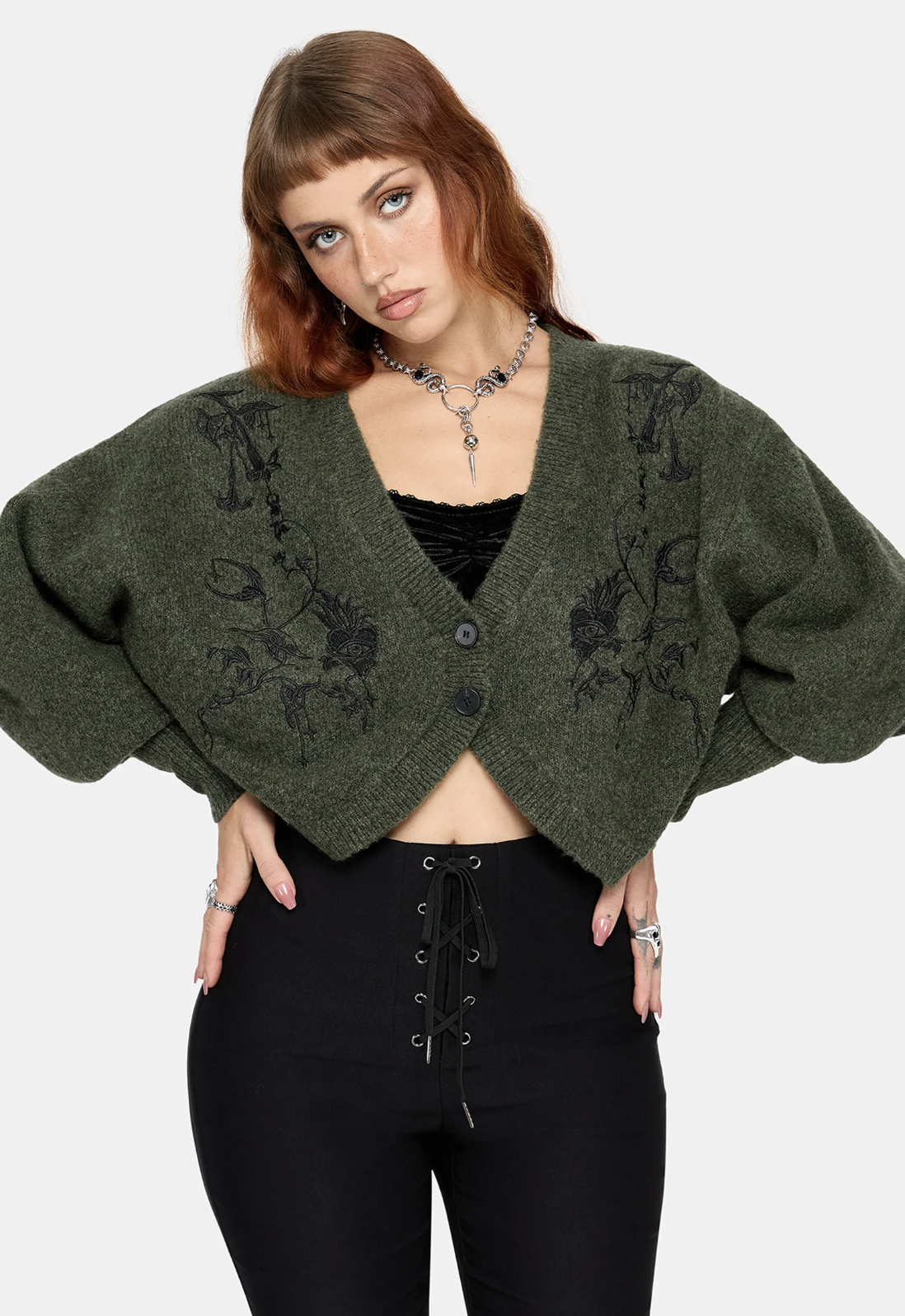 Disturbia Miya Embroidered Cocoon Knit Cardigan