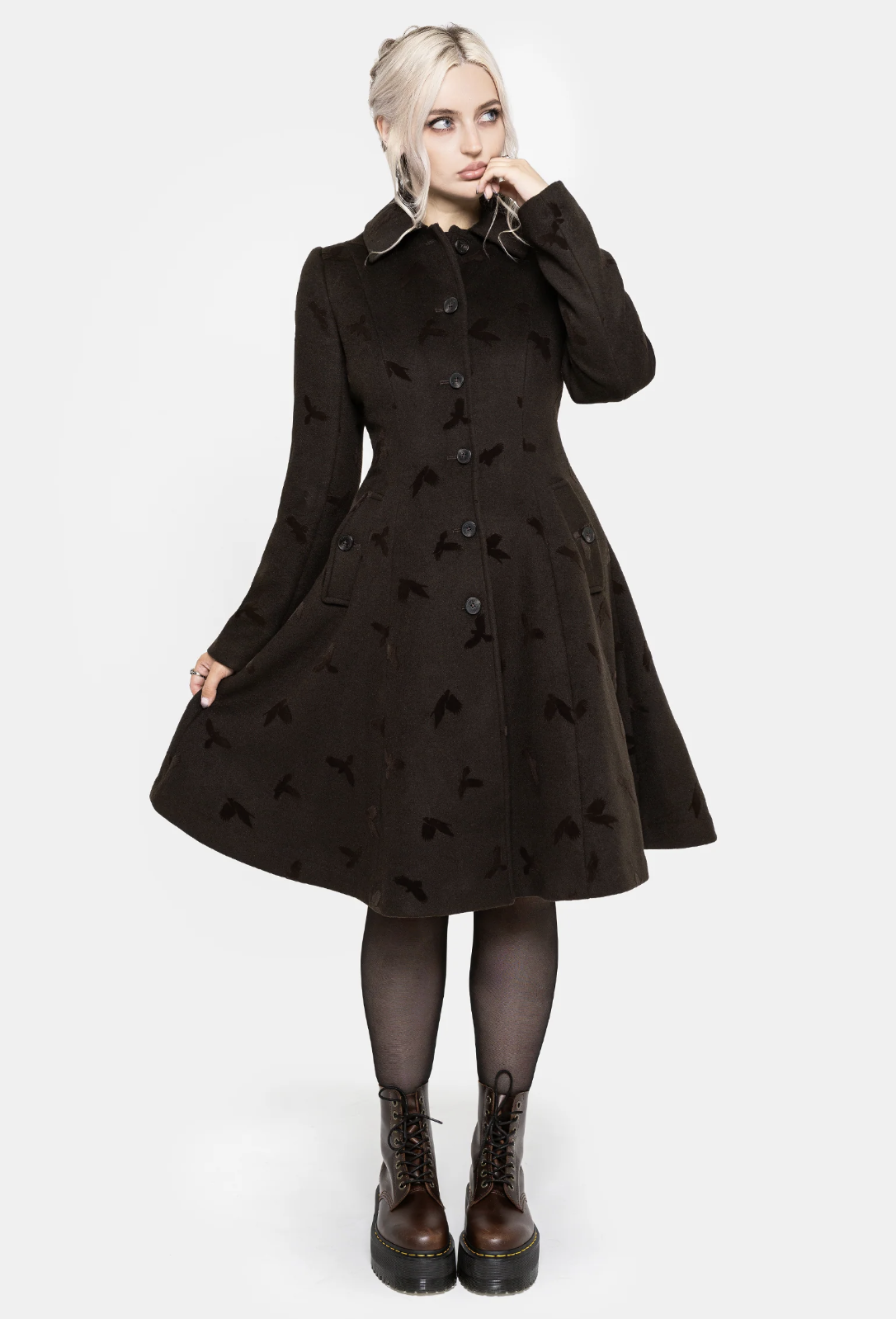 Disturbia Starling Crow Embossed Wool-Blend Coat