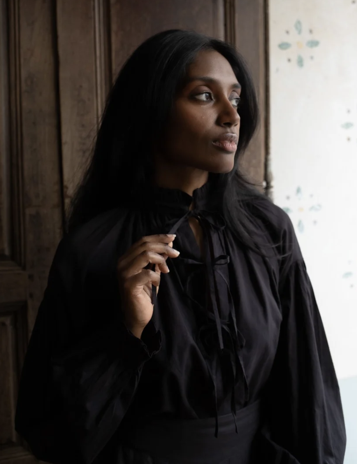 Voriagh "Pia" Black Cotton Voile Blouse