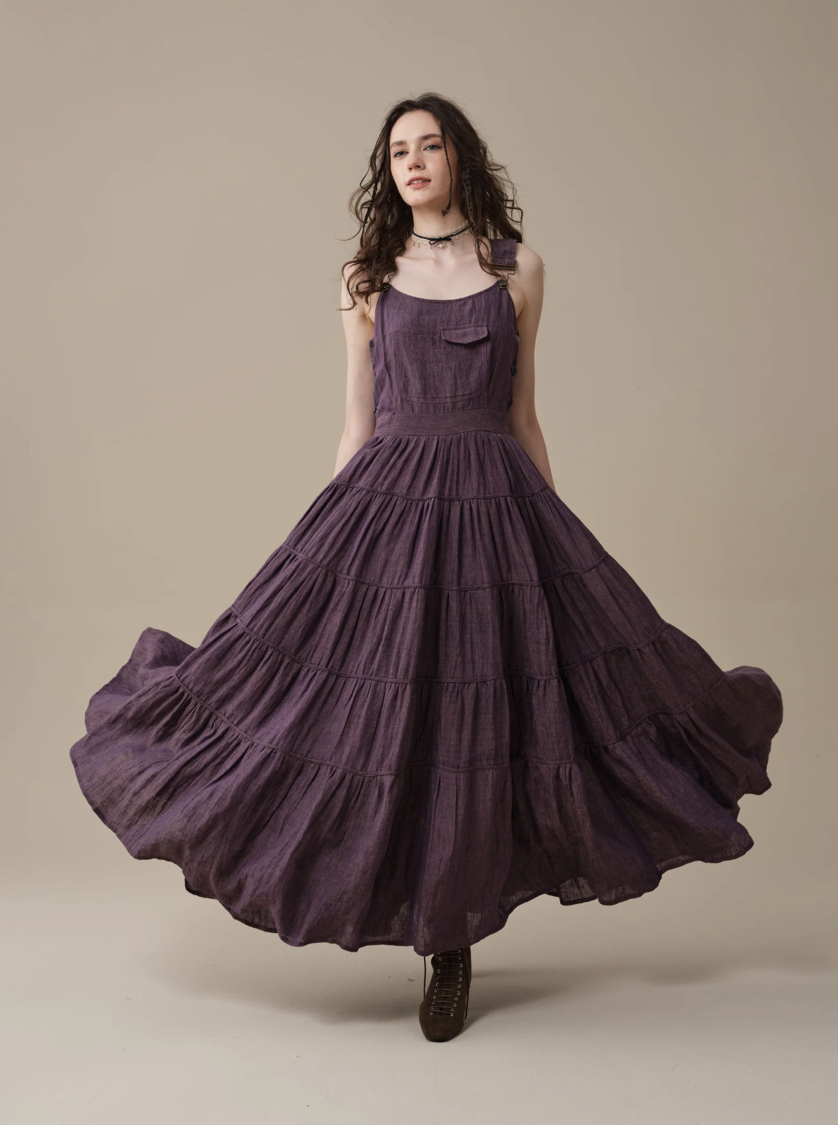 Linennaive Heather 12 | Linen Apron Maxi Dress