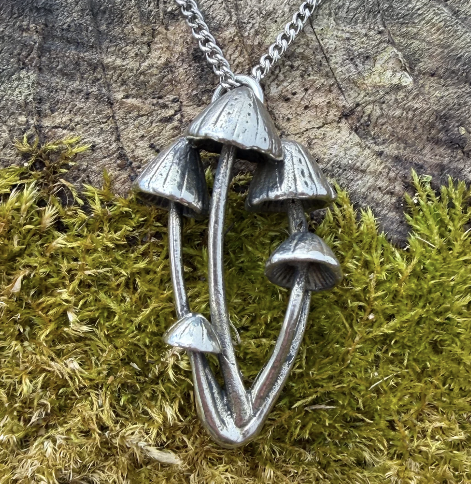Fire &amp; Bone Inkcap Mushroom Pendant 