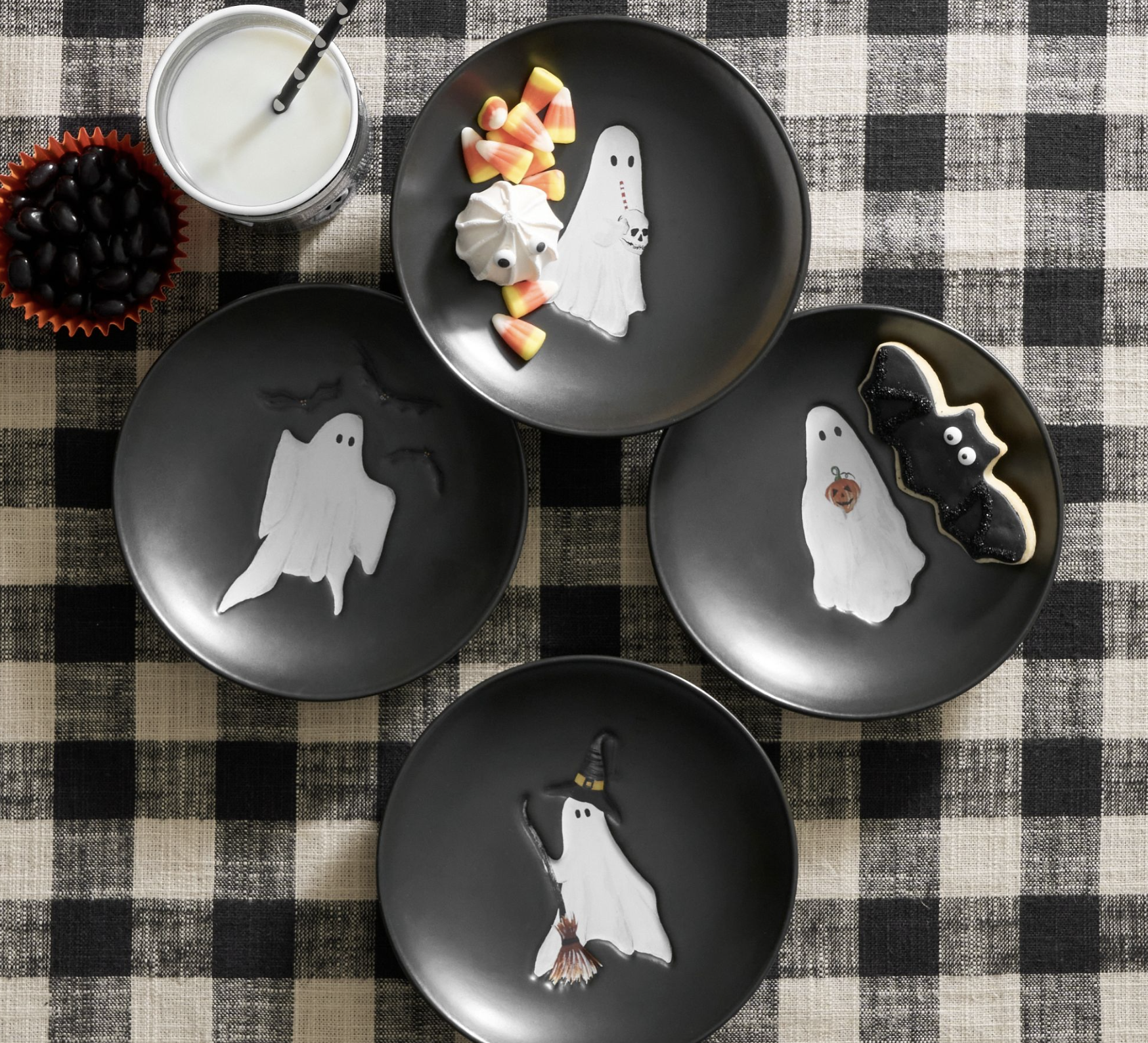 Pottery Barn Scary Squad Stoneware Appetizer Plates - Mixed Set of 4