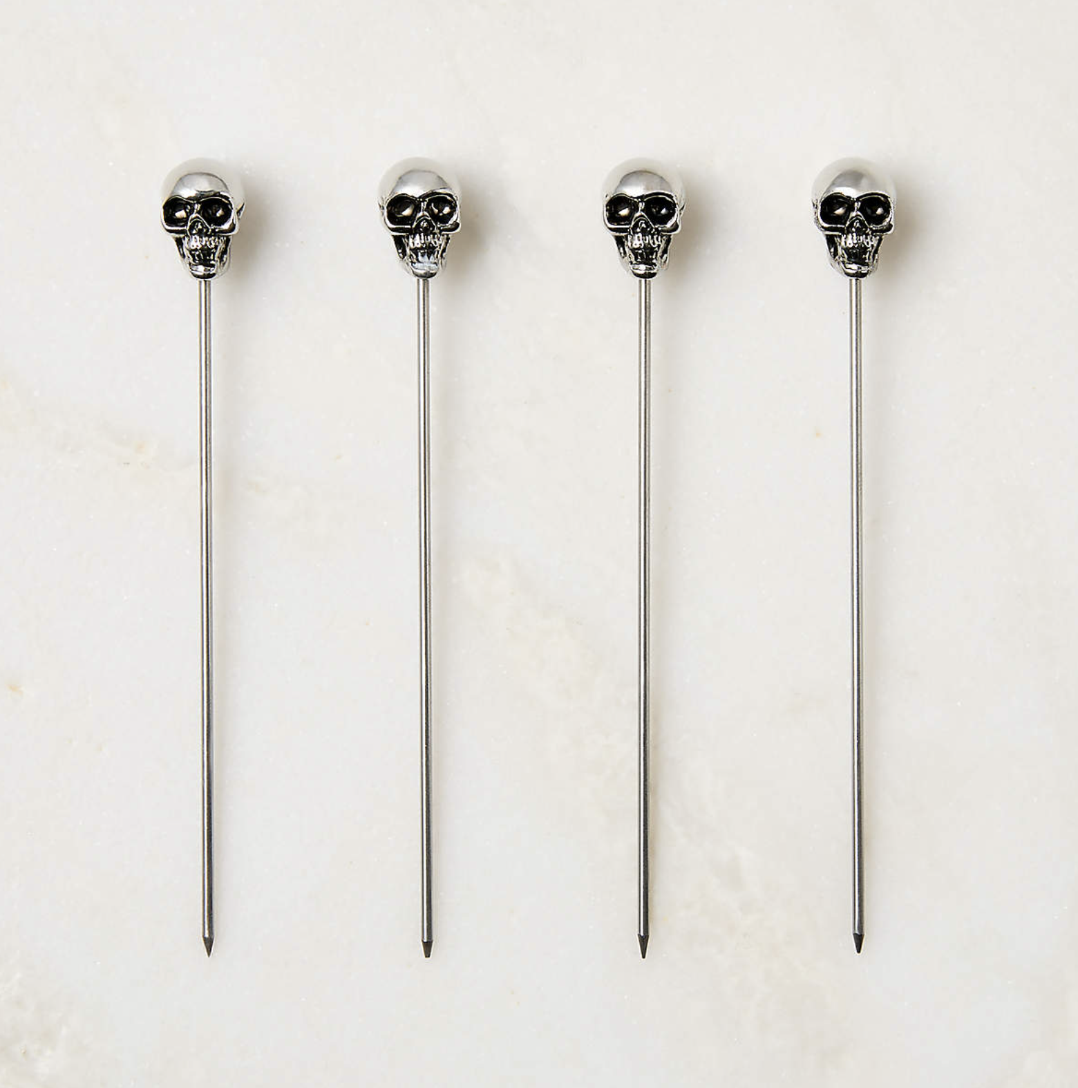 Skull Polished Nickel Cocktail Picks Set of 4
