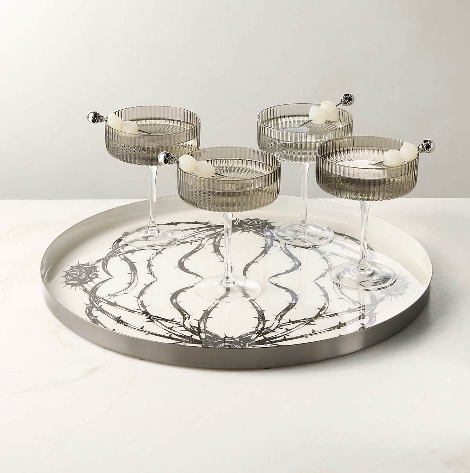 cb2 Rose &amp; Thorn Enamel Serving Tray