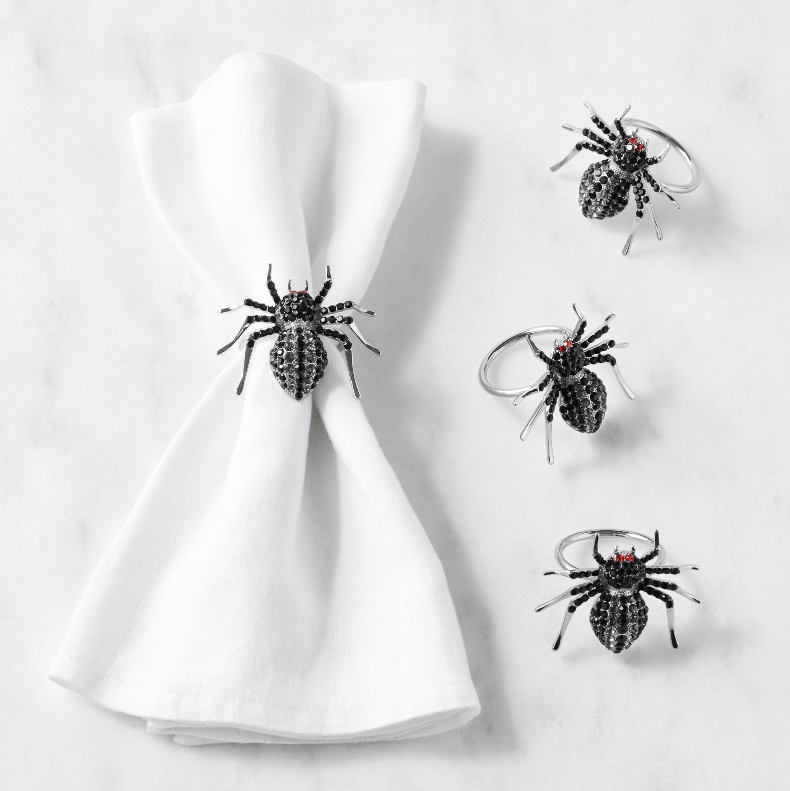Williams Sonoma Jeweled Spider Napkins Rings, Set of 4