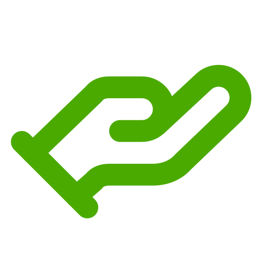 Green icon of a hand held out in charity