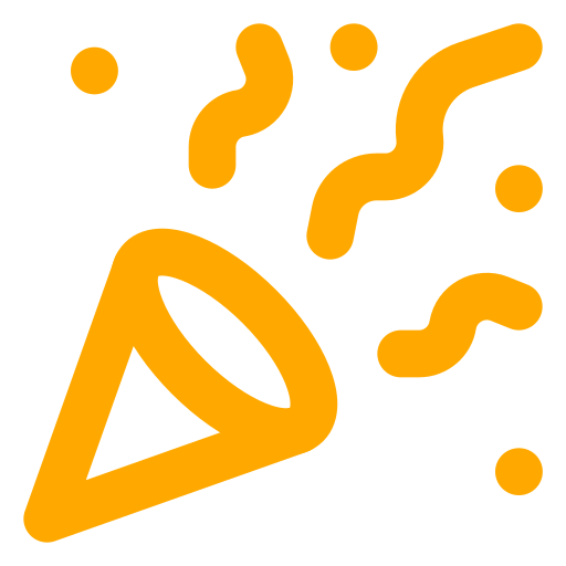 Illustration of a party popper releasing confetti and streamers.