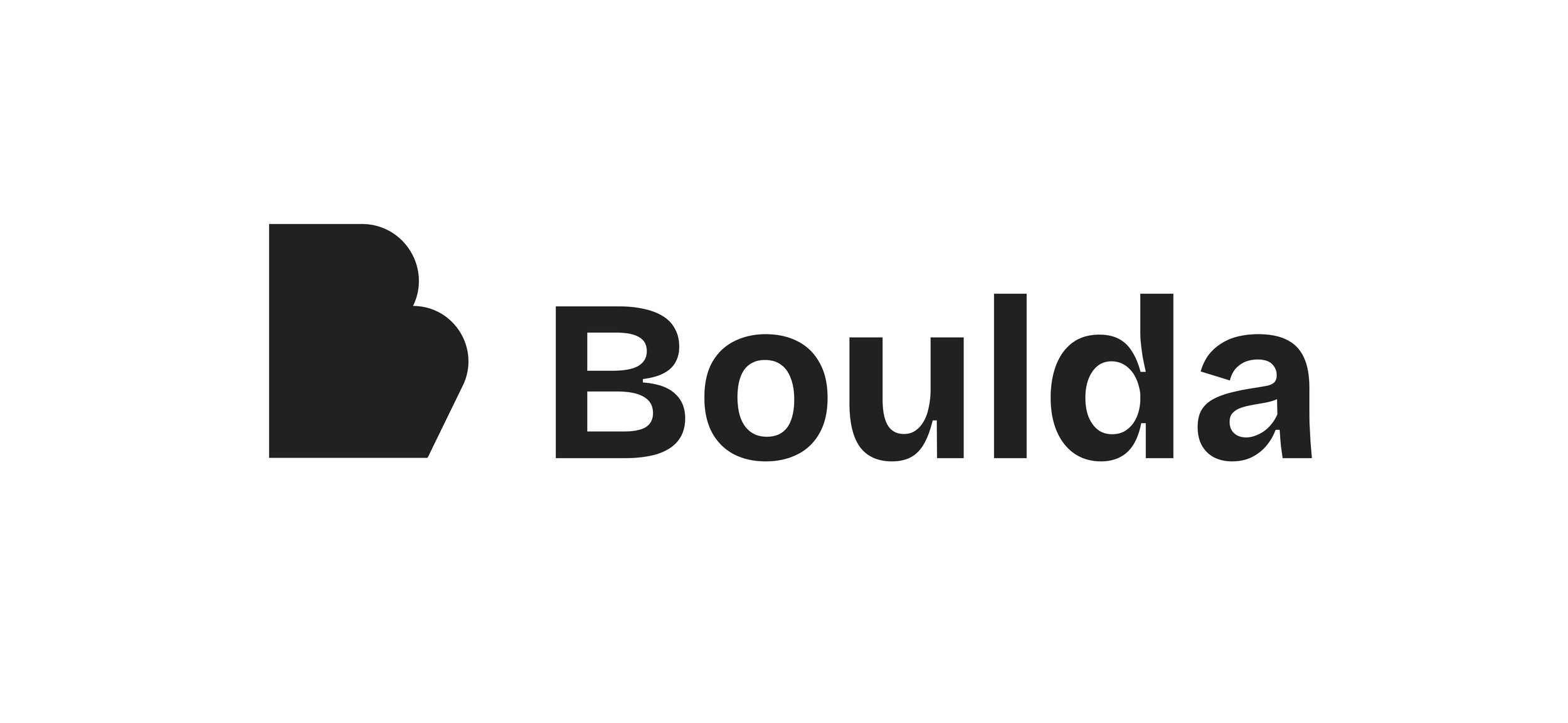 Black logo with a stylized B and the word Boulda in black text.