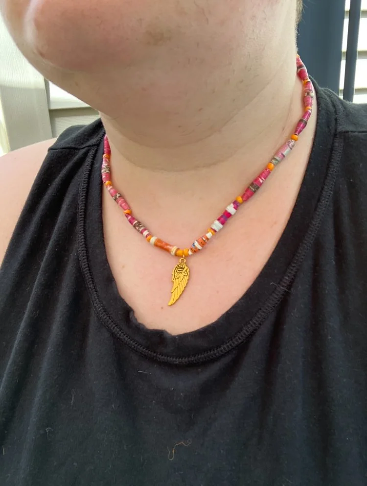 Wing Charm Paper Bead Necklace
