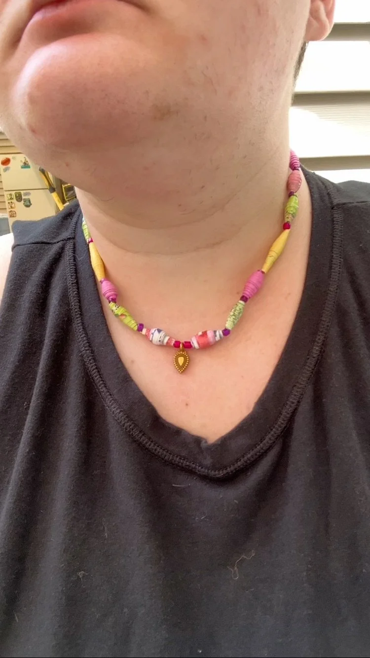 Teardrop Charm Paper Bead Necklace