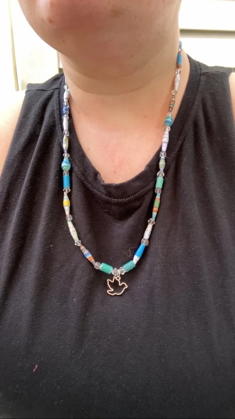Bird Charm Paper Bead Necklace