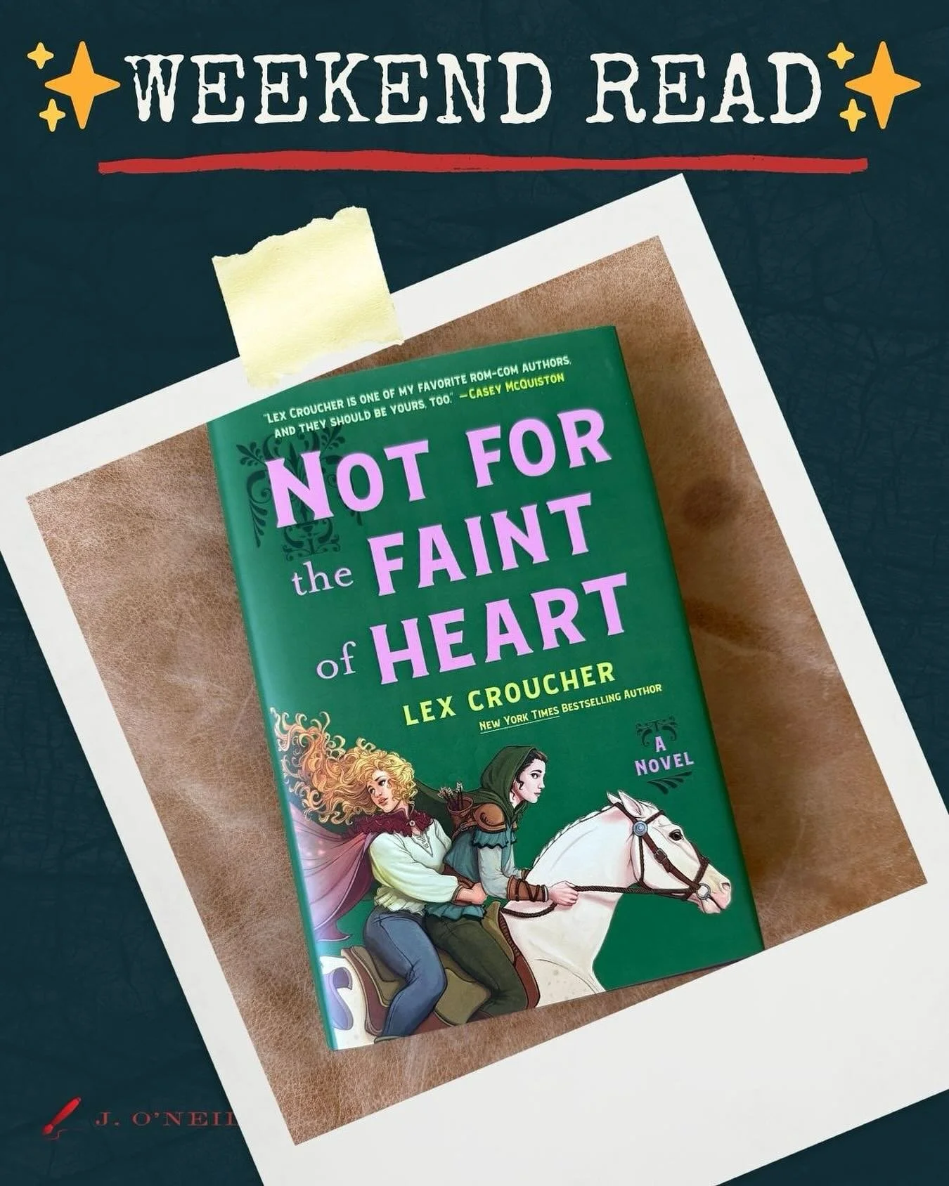 ✨ Weekend Read ✨
Sometimes you just need queer knights, swoony banter, and a dash of chaos to power through the weekend. 🗡️📚

Currently devouring Not For the Faint of Heart by Lex Croucher &mdash; sapphic sword fights + romance = yes please. What&r