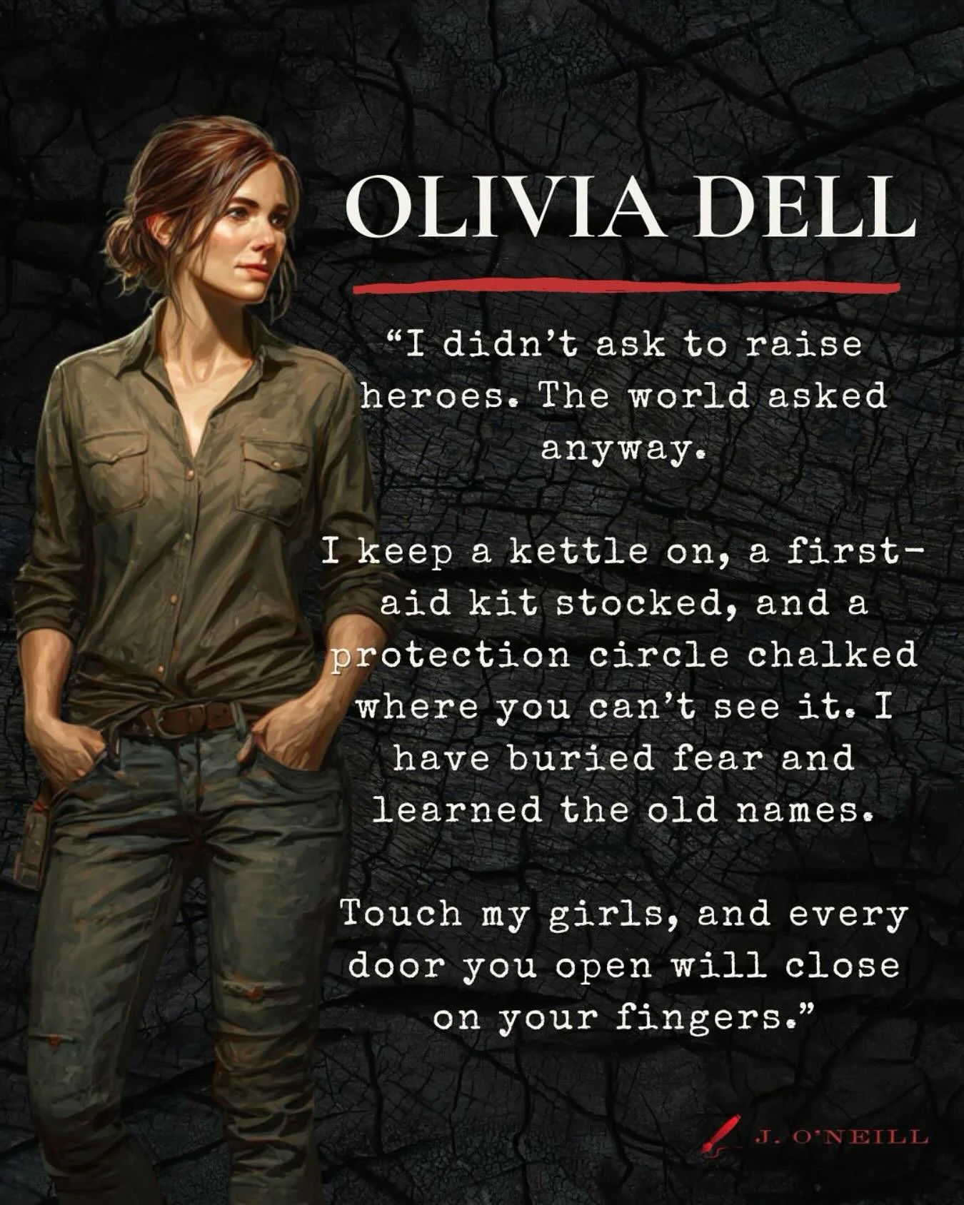 Meet Olivia Dell. 🔥
She didn&rsquo;t ask to raise heroes &mdash; but the world didn&rsquo;t give her a choice.

Kettle on. First-aid stocked. A protection circle you&rsquo;ll never see.
Cross her nieces, and every door you open will slam shut.

✨ Wa