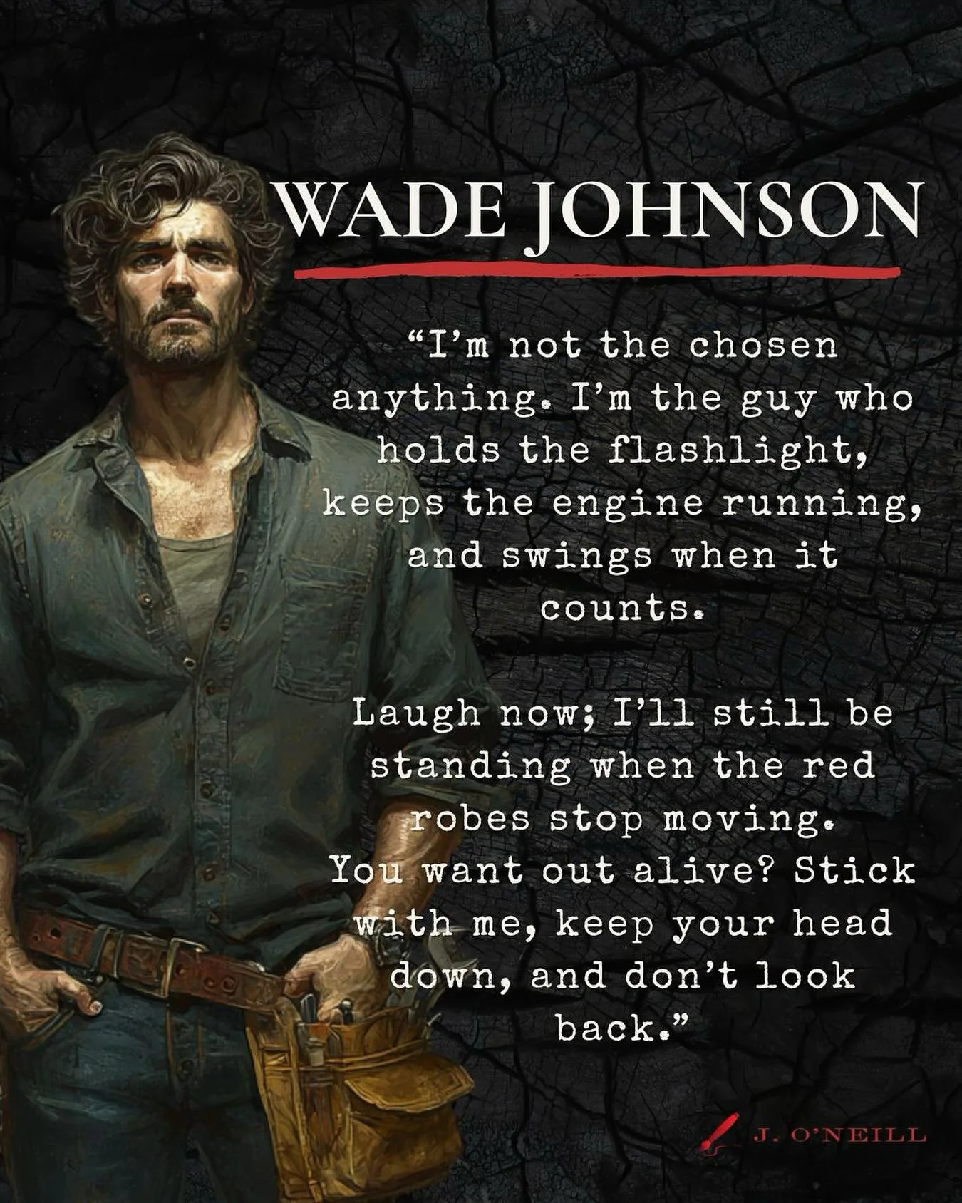 Meet Wade Johnson. 🔥

He&rsquo;s not the chosen one &mdash; he&rsquo;s the one who keeps everyone alive.
Flashlight in hand, engine running, jaw set against the dark.

When the red robes come, Wade doesn&rsquo;t flinch. He fights.

💀 The Omega Prop