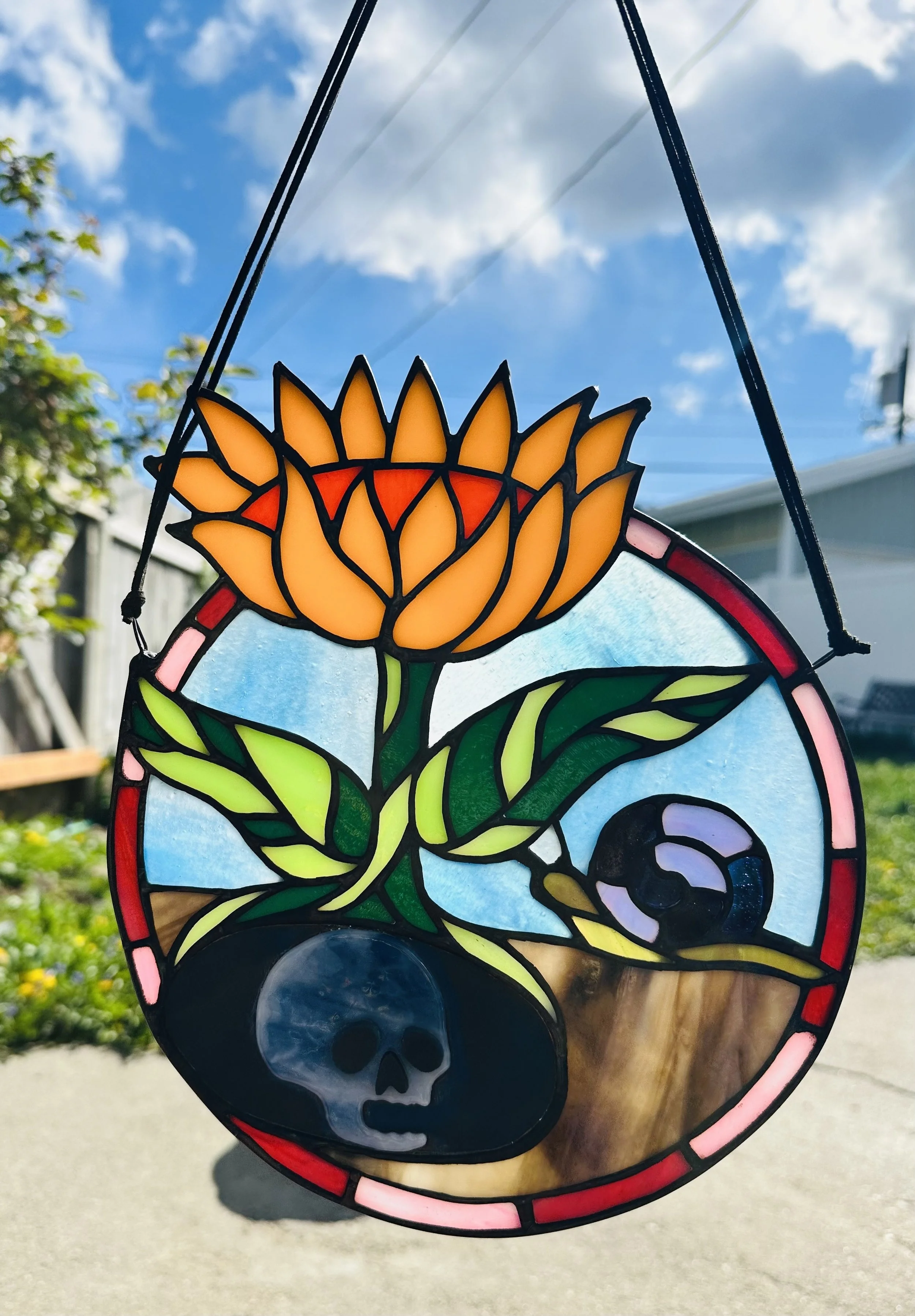 Life and death stained glass