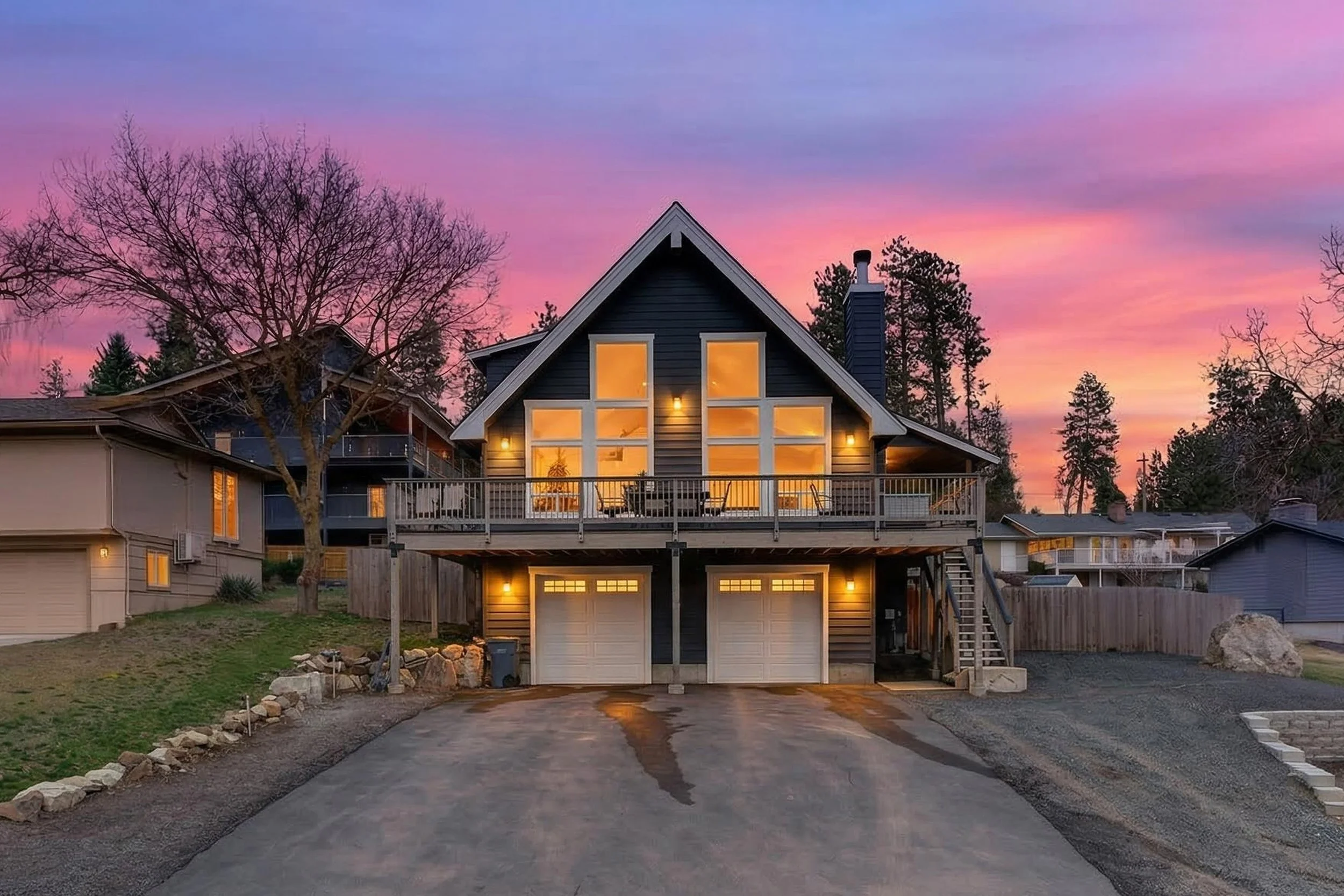 Twilight shot of waterfront home - Spokane Washington Real Estate Photography