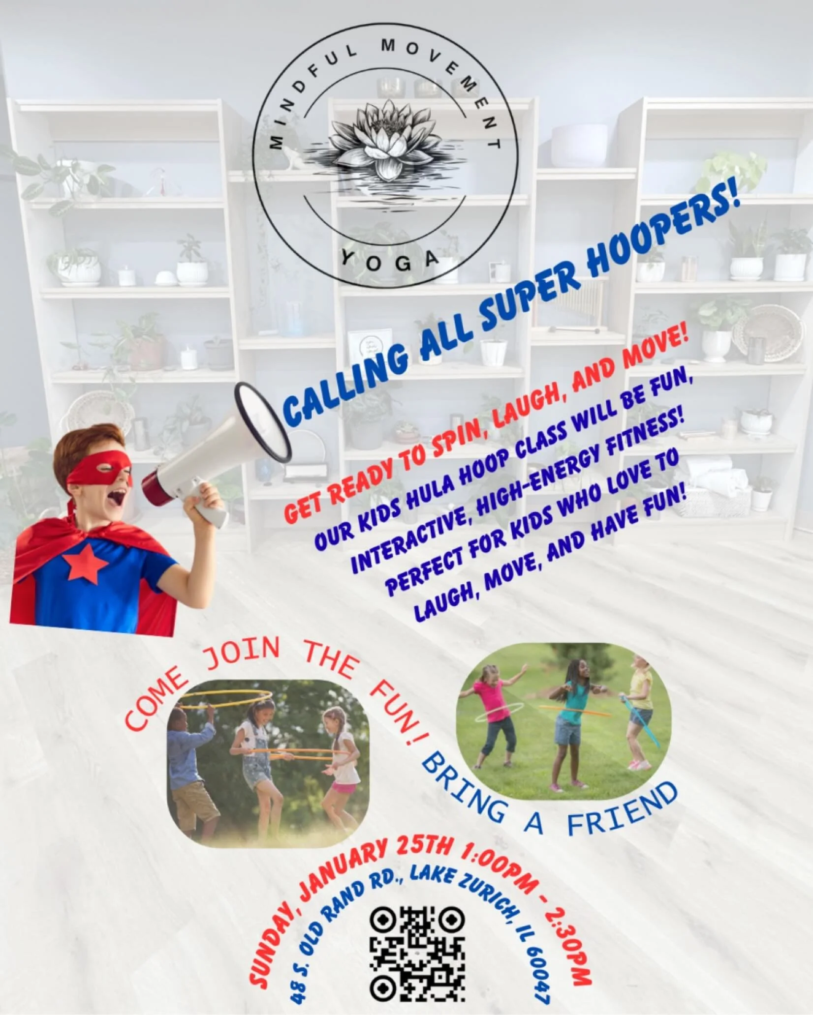 Here&rsquo;s a holiday gift idea!  Buy your 7-12 yr old a Hula Hoop (I bought a light up one for my granddaughter) and tuck a printout of this post into their stocking, after signing them up for the Super Hoopers class at the Mindful Movement Yoga St