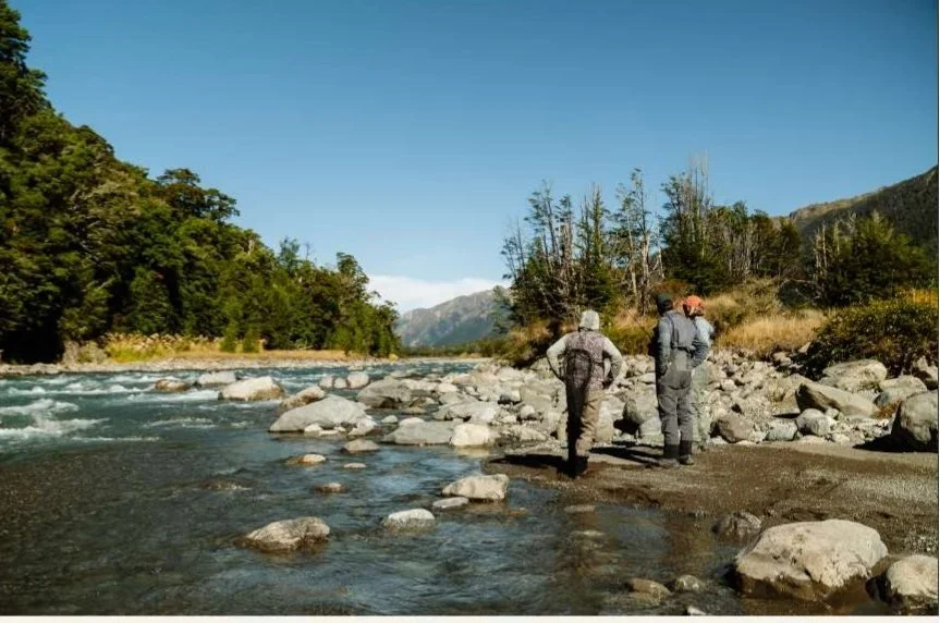 Anglers walking a braided backcountry river