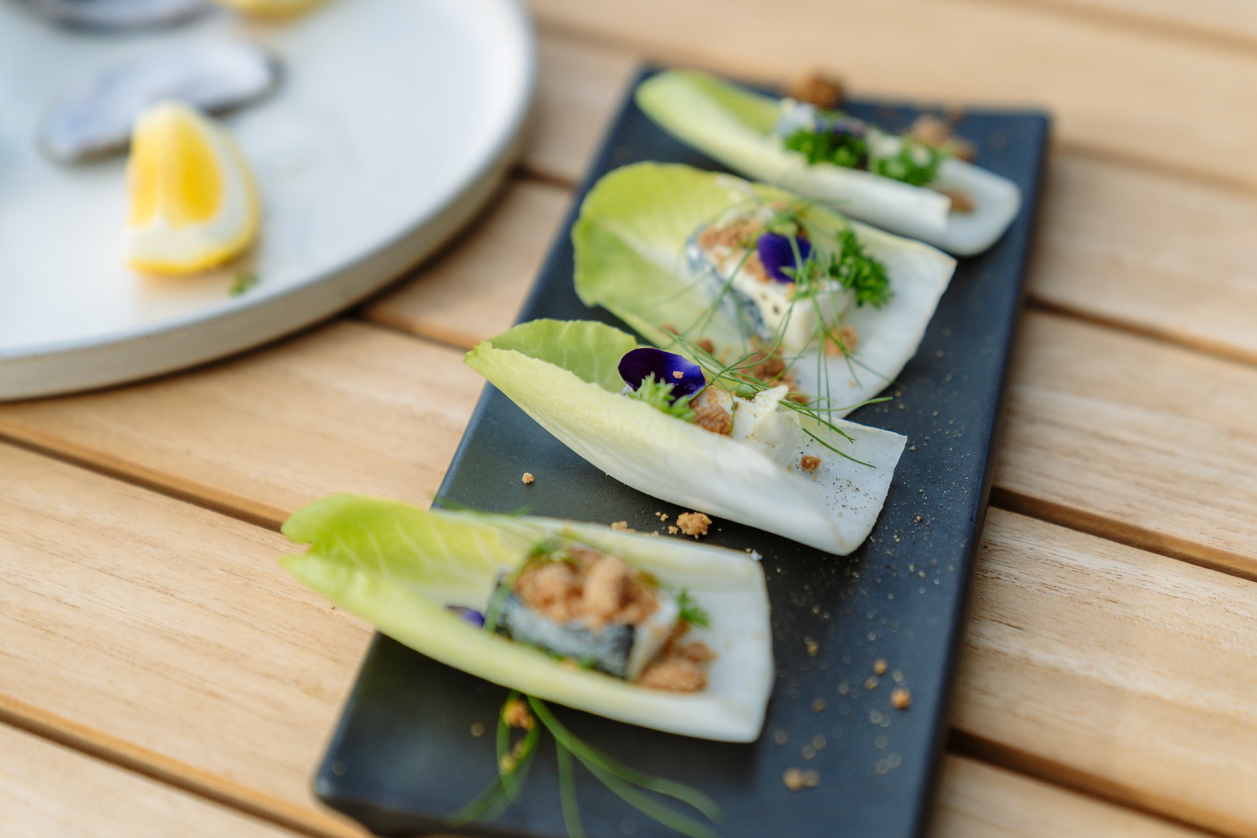 Butter beans with dill and crème fraîche on baby gem lettuce at Stonefly Lodge