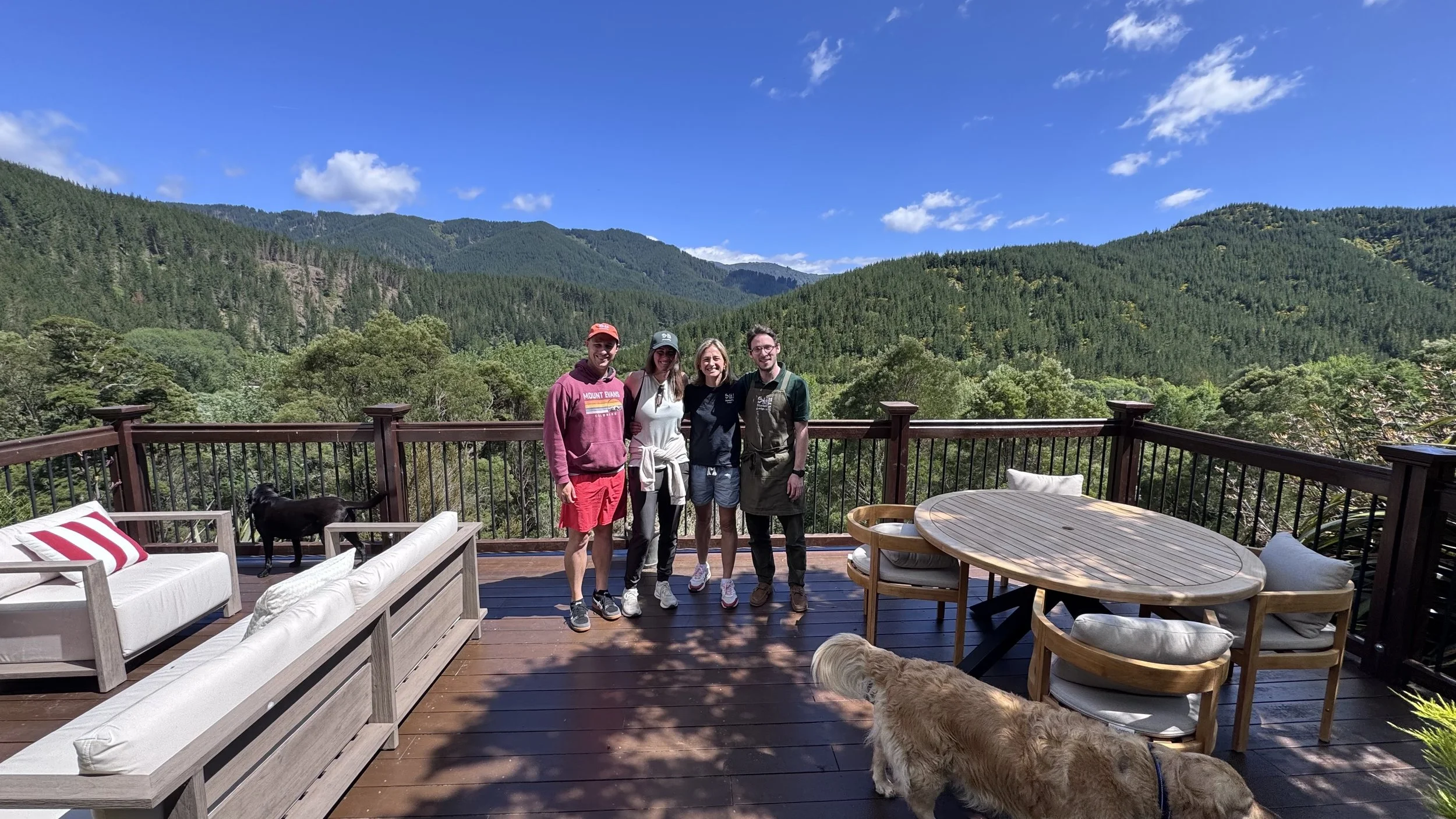 Guests on the panoramic view deck at Stonefly Lodge