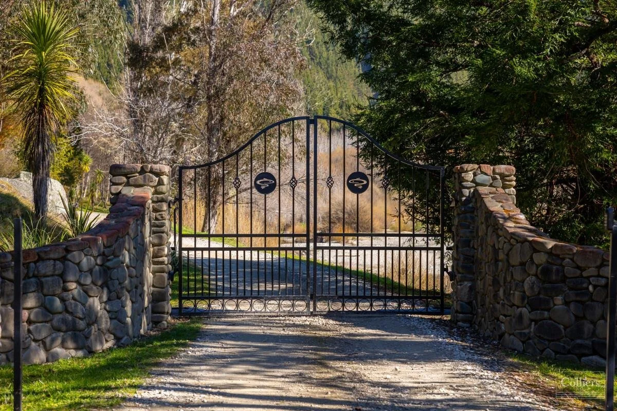 Wrought iron entrance gates to Stonefly Lodge