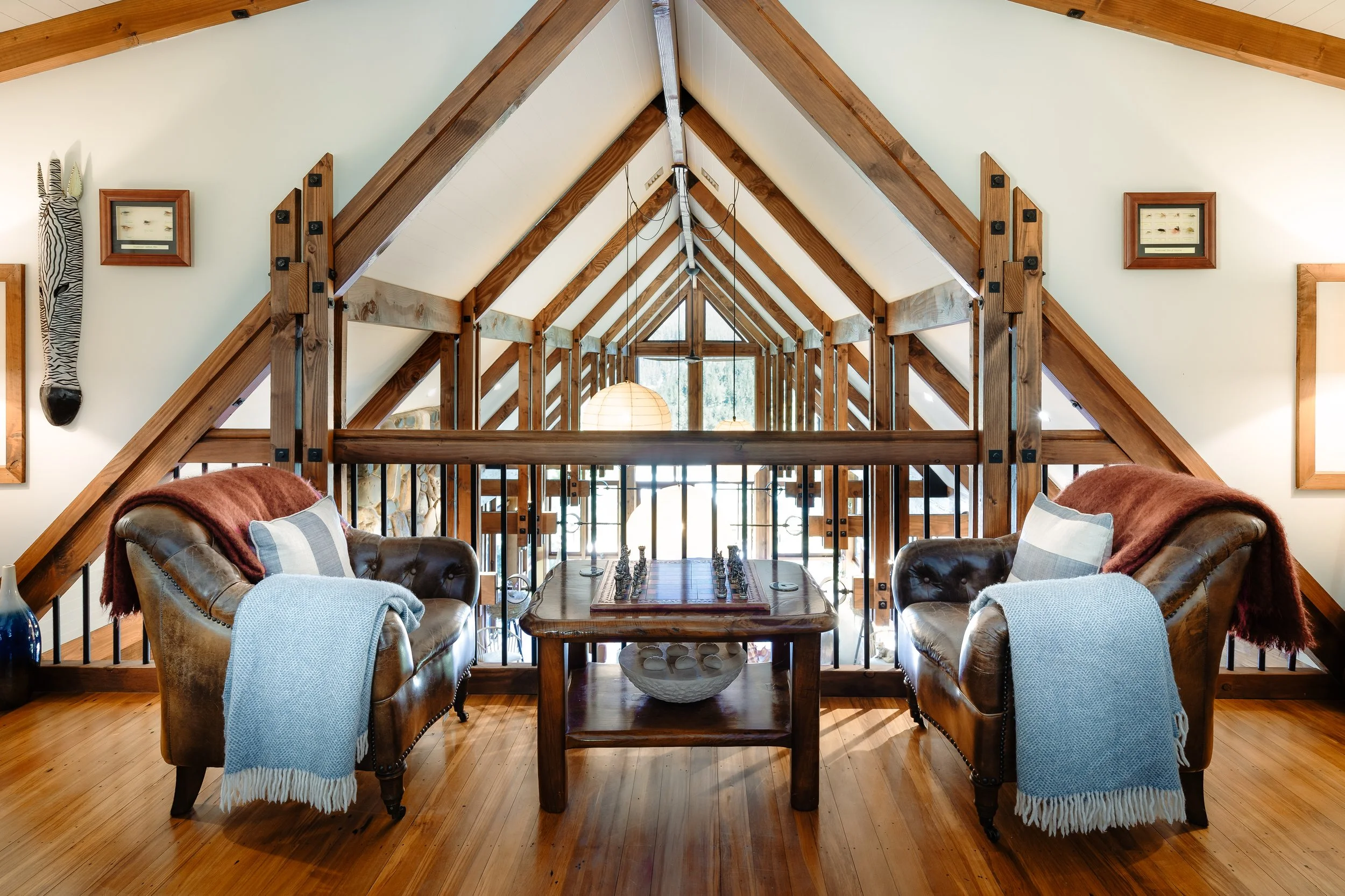 Loft with chess set at Stonefly Lodge