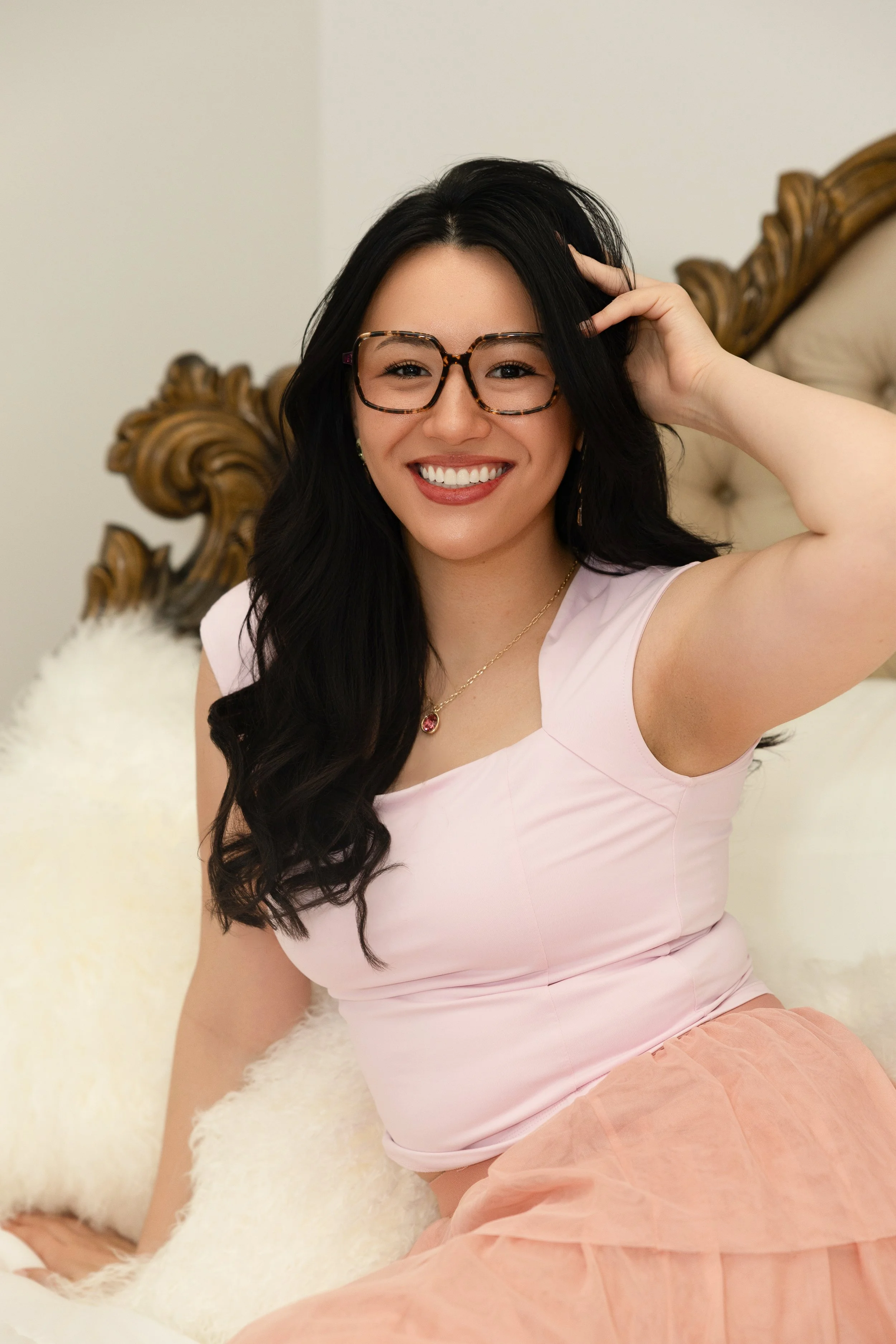 Model wearing NW 77th eyewear in a styled portrait