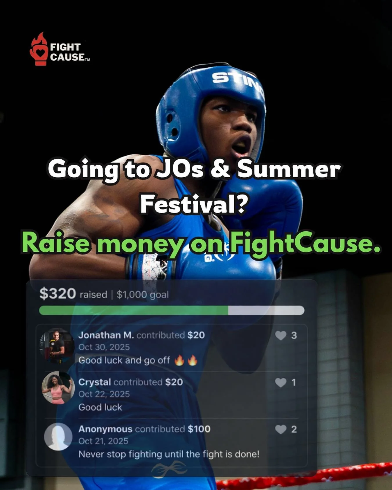Competing at JOs &amp; Summer Festival?

Fighters and clubs are already raising money on FightCause.

Travel. Gear. Registration fees. It adds up.

Start your campaign in minutes.

🥊 Visit FightCause.io or link in bio

#FightCause #Boxing #AmateurBo