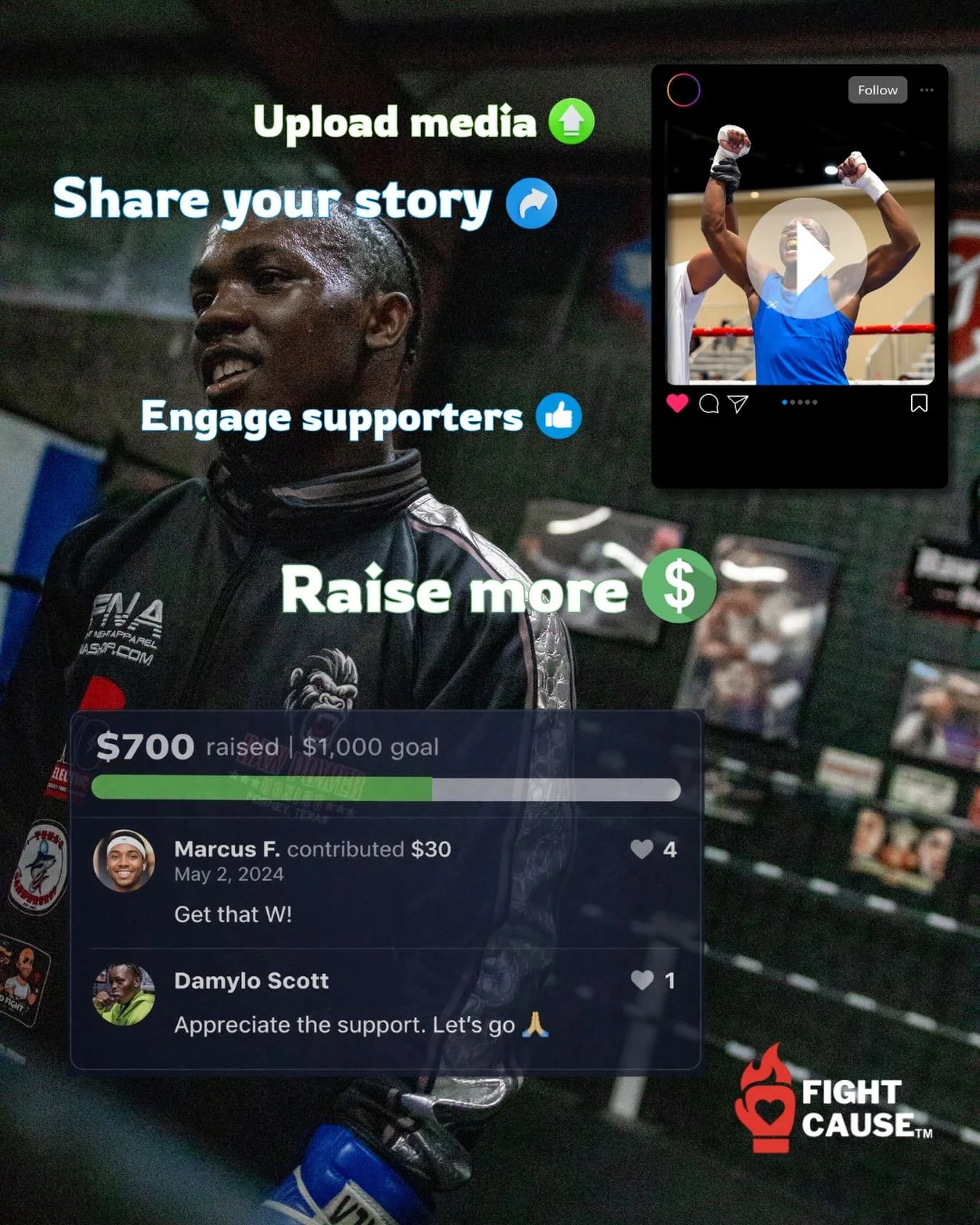 Your story already gets attention. Now let it raise support.
Upload your journey 🎥 Share it 📲 Turn it into real backing 💰
Start your campaign on FightCause 🥊

#FightCause #BoxingCommunity #AmateurBoxing #Boxers #FundYourFight