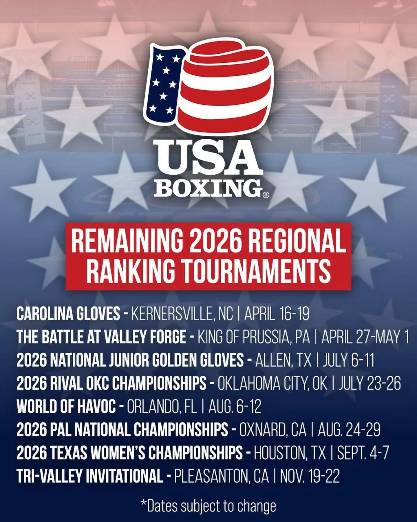 These are the remaining 2026 regional ranking tournaments 🇺🇸🥊

For a lot of athletes this is not just competition
It is travel, registration, hotels, etc.

Most are covering it on their own.

That is why FightCause exists
To help athletes, clubs, 