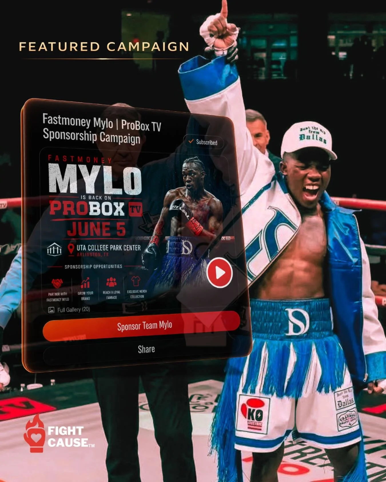 Behind every fight is a team, a grind, and a dream worth backing. 🥊🔥

FightCause helps fighters and gyms raise support for training camps, travel, gear, and opportunities through a platform built for the combat sports community.

Fuel the fight. Fu