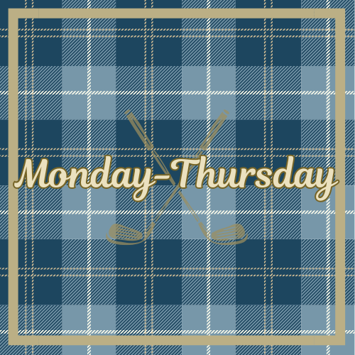 A plaid background with the word 'Burdie' in bold, stylized font and two crossed golf clubs behind the text.