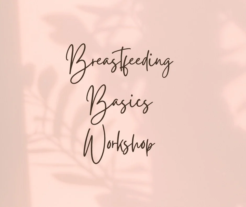 Pink background with the text "Breastfeeding Basics Workshop" in black cursive font.