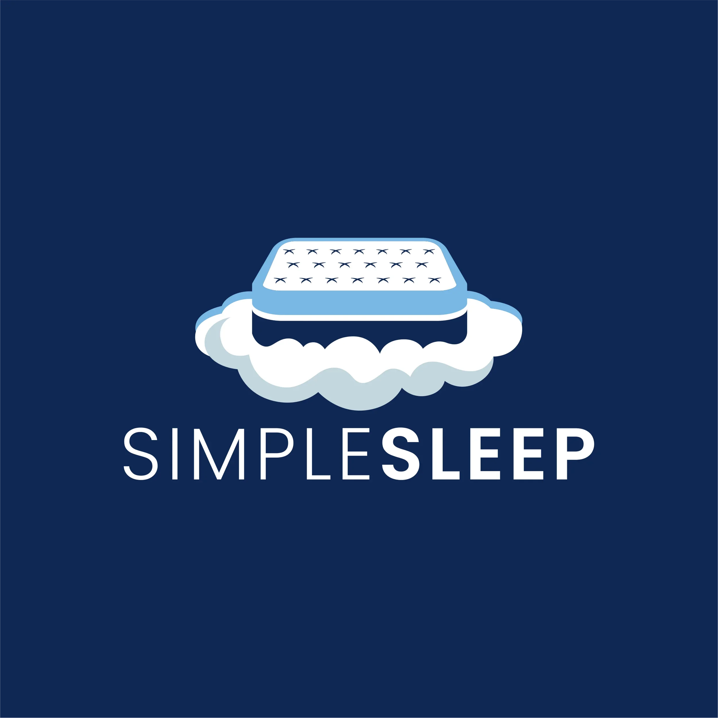A mattress atop a cloud with the words 'Let's sleep simple' written below.