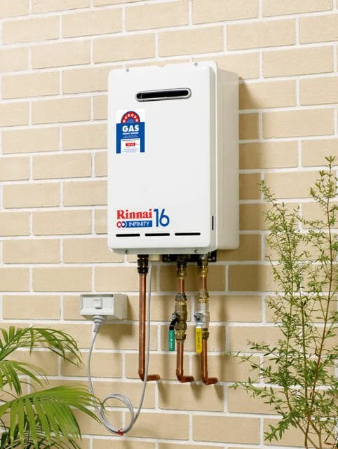 Wall mounted Rinnai instant hot water system